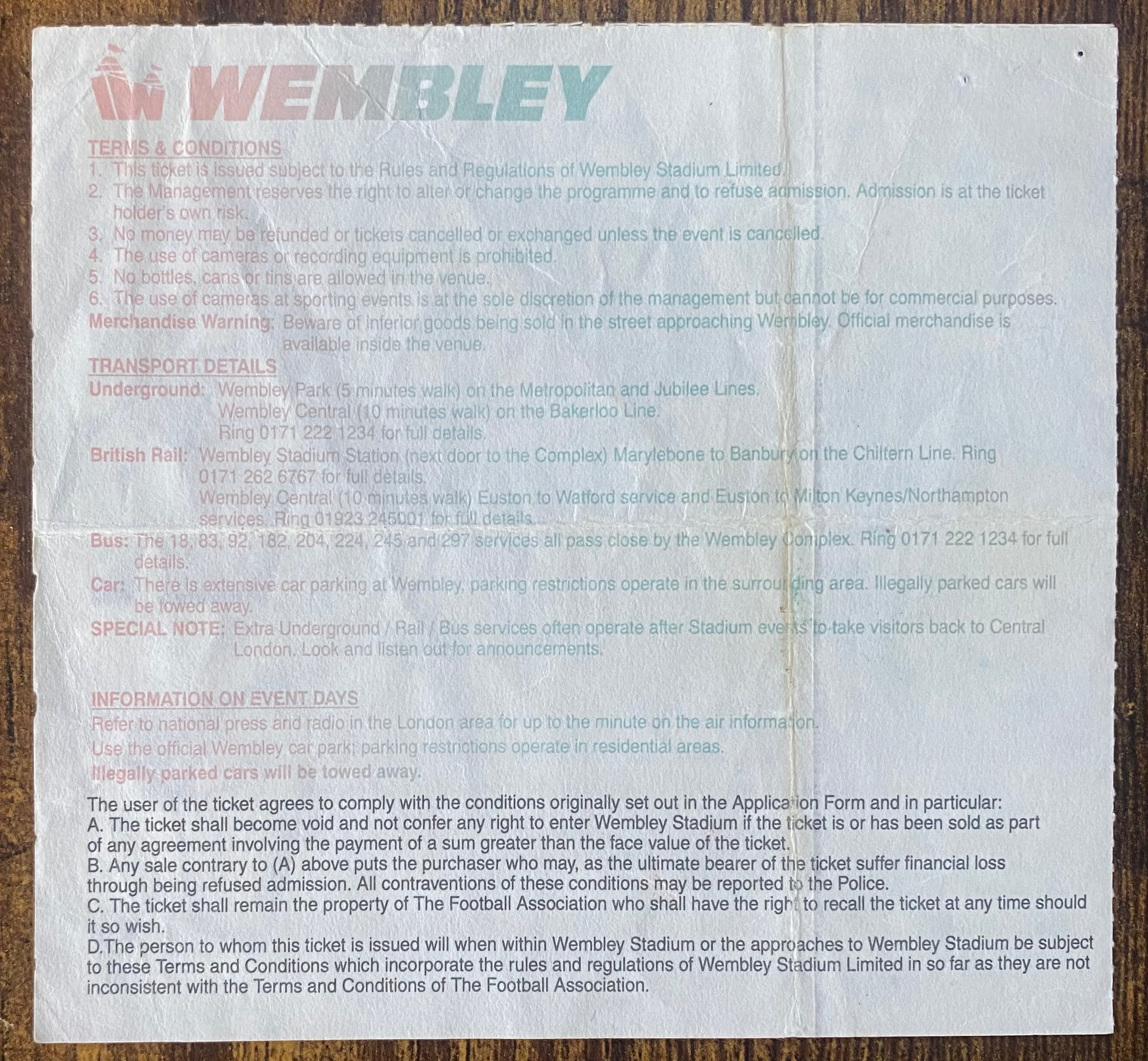 1995 ORIGINAL FA CUP FINAL TICKET MANCHESTER UNITED V EVERTON
