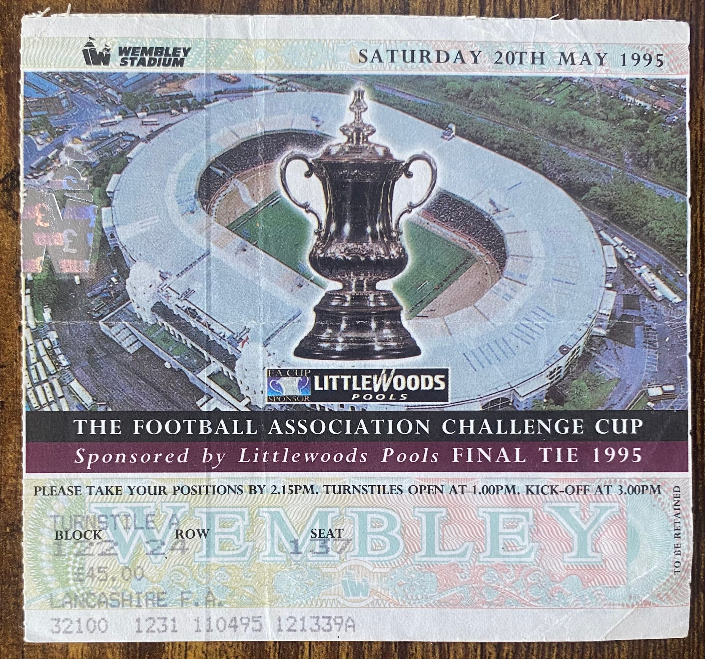 1995 ORIGINAL FA CUP FINAL TICKET MANCHESTER UNITED V EVERTON
