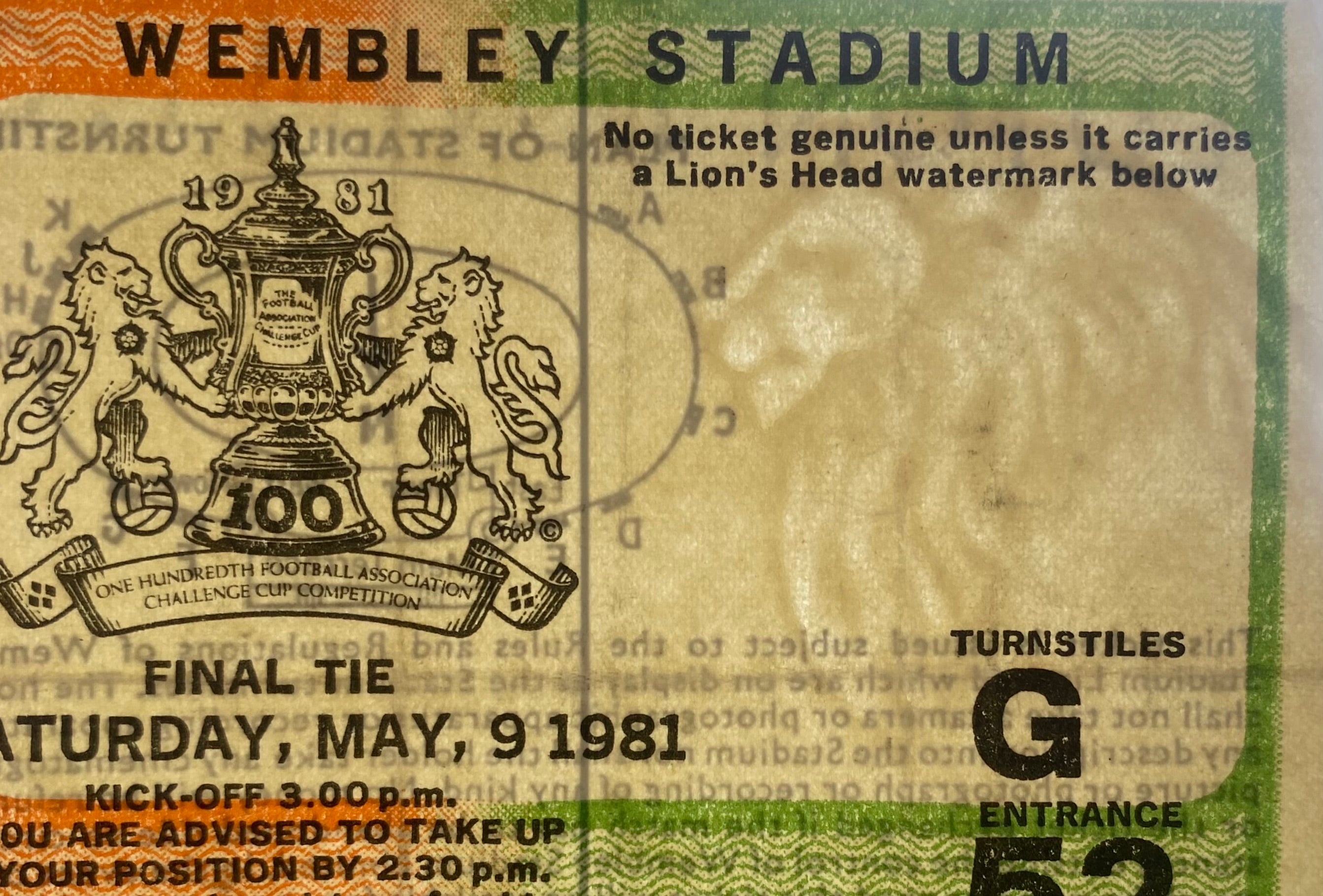 1981 ORIGINAL FA CUP FINAL TICKET TOTTENHAM HOTSPUR V MANCHESTER CITY