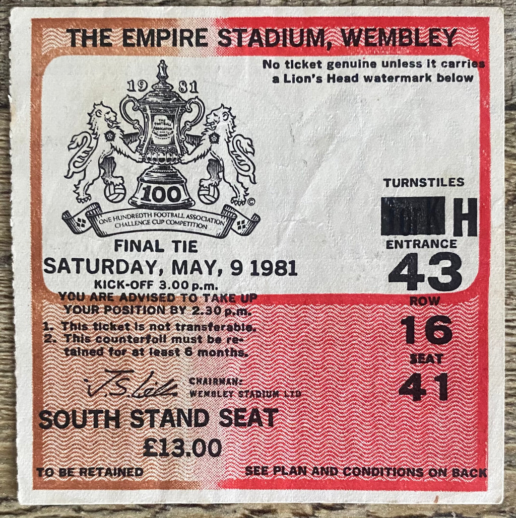 1981 ORIGINAL FA CUP FINAL TICKET TOTTENHAM HOTSPUR V MANCHESTER CITY