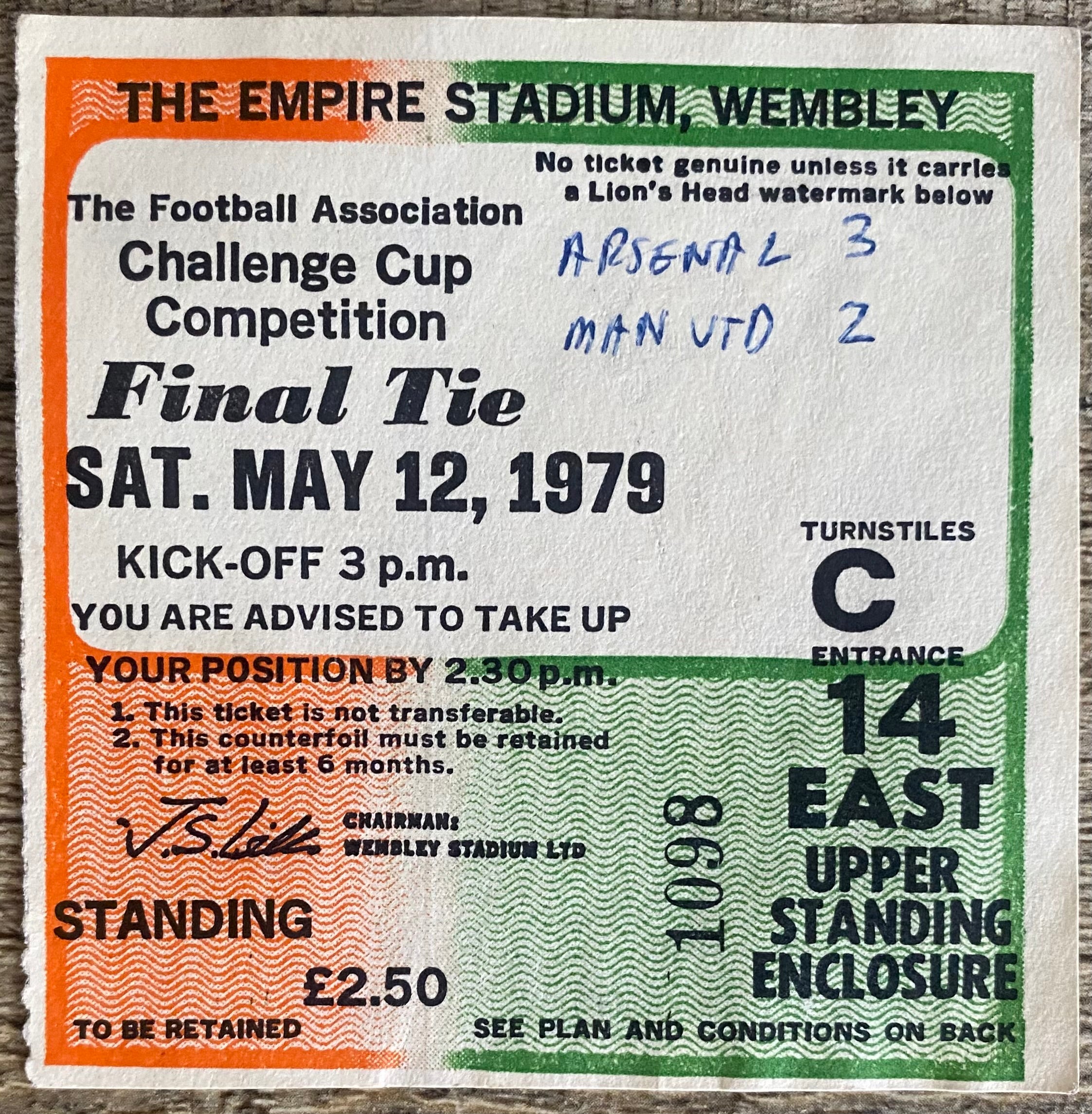 1979 ORIGINAL FA CUP FINAL TICKET ARSENAL V MANCHESTER UNITED