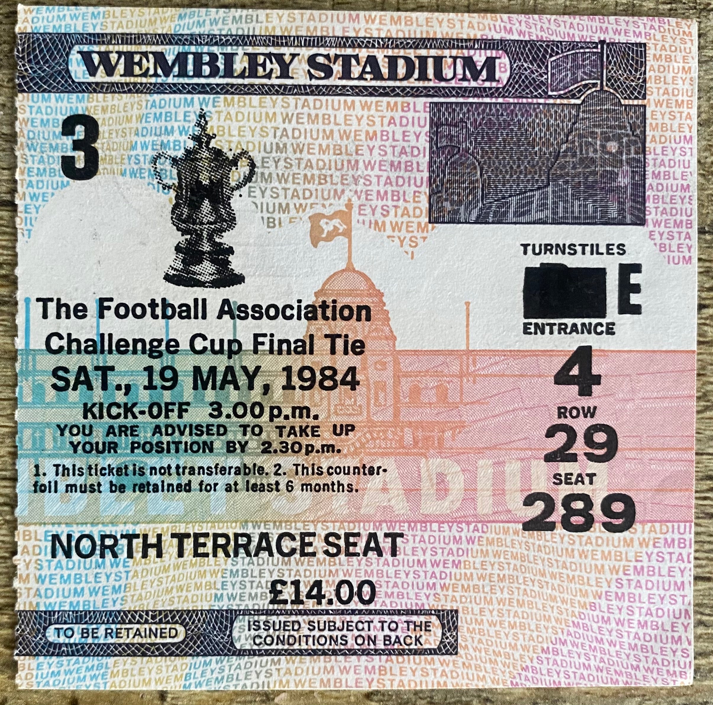 1984 ORIGINAL FA CUP FINAL TICKET EVERTON V WATFORD