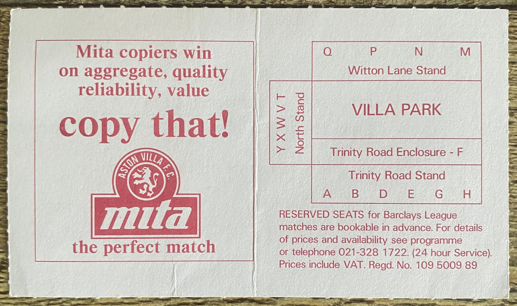 1989 ORIGINAL FA CUP SEMI FINAL TICKET EVERTON V NORWICH CITY @ VILLA PARK