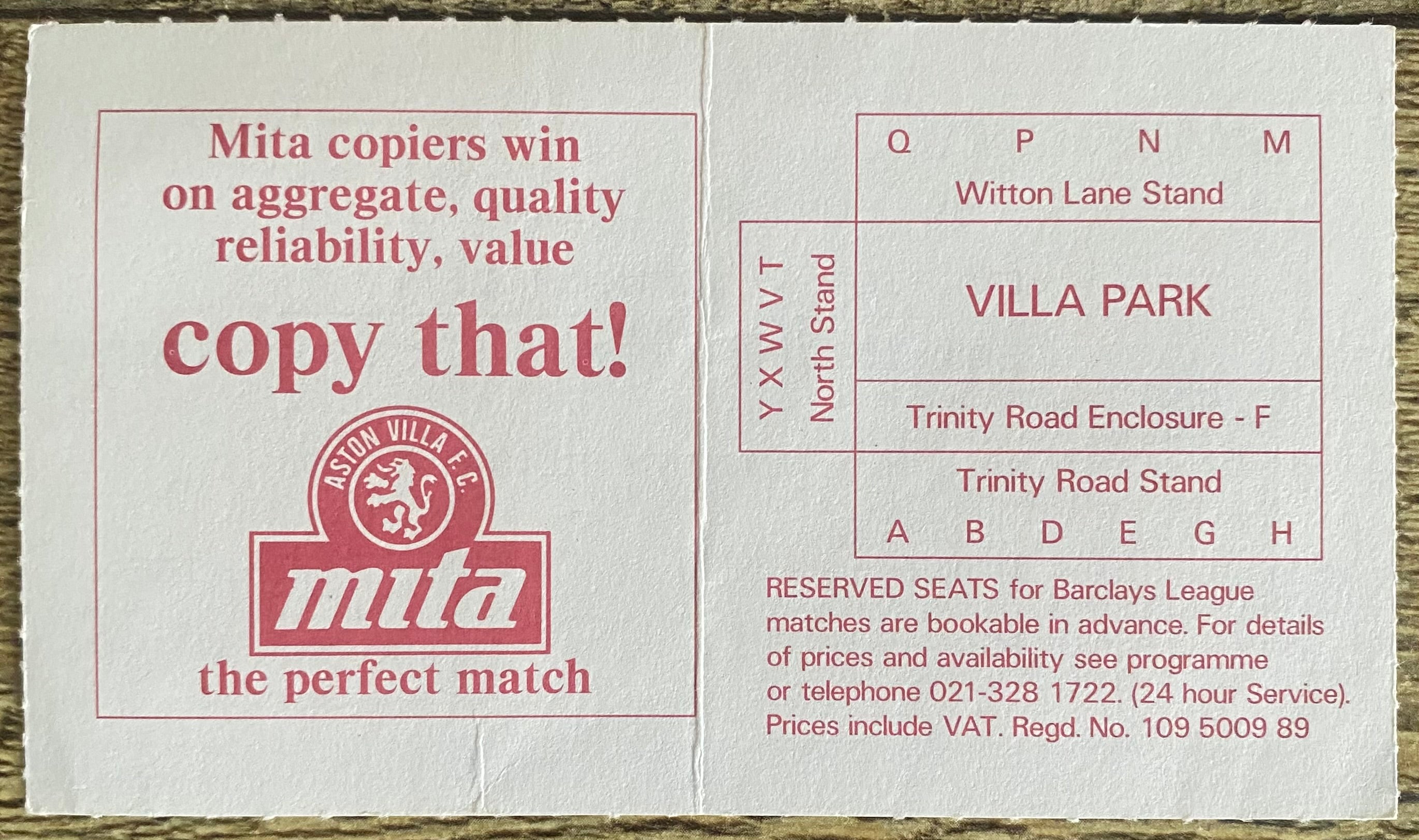 1989 ORIGINAL FA CUP SEMI FINAL TICKET EVERTON V NORWICH CITY @ VILLA PARK