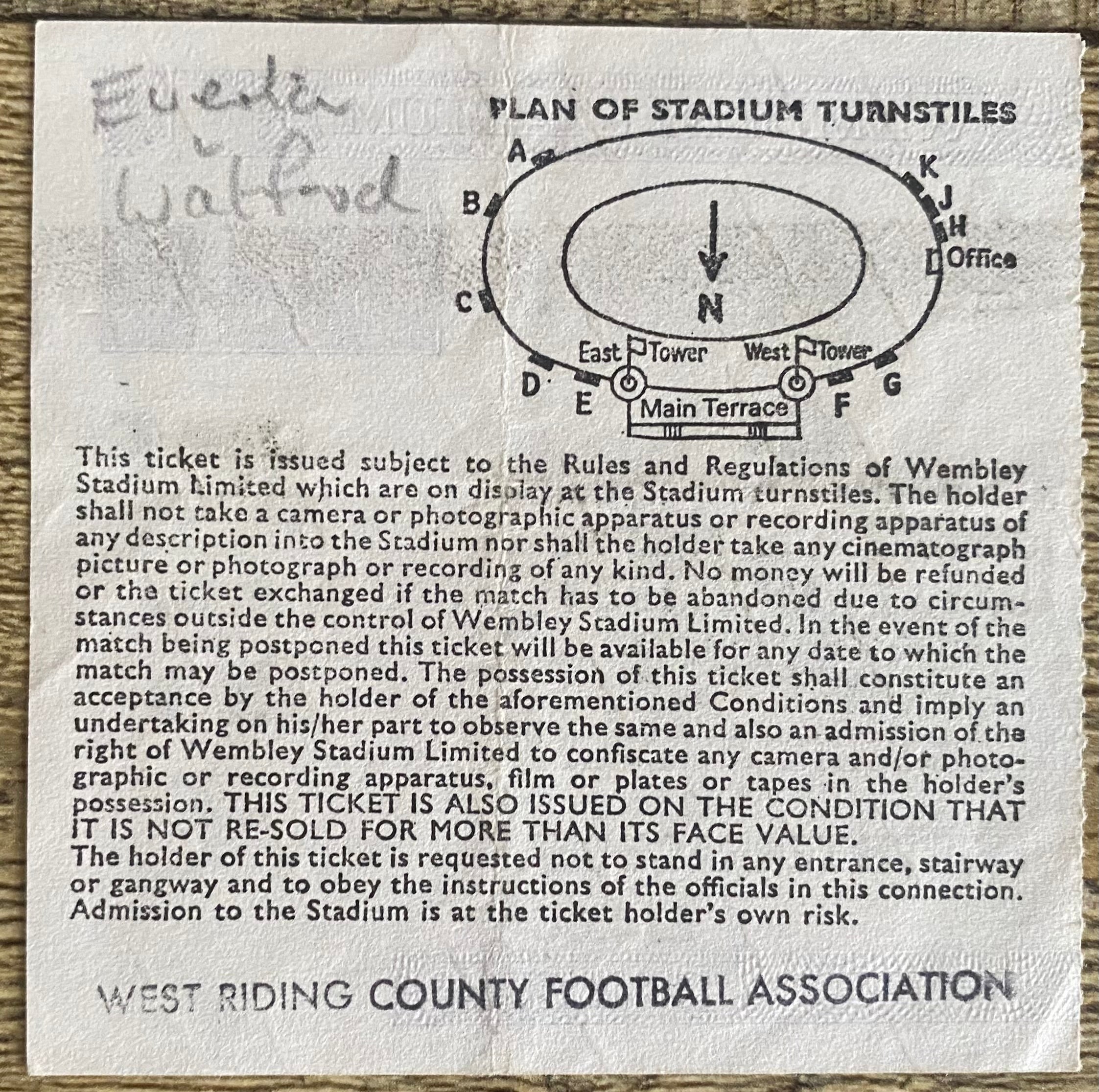 1984 ORIGINAL FA CUP FINAL TICKET EVERTON V WATFORD