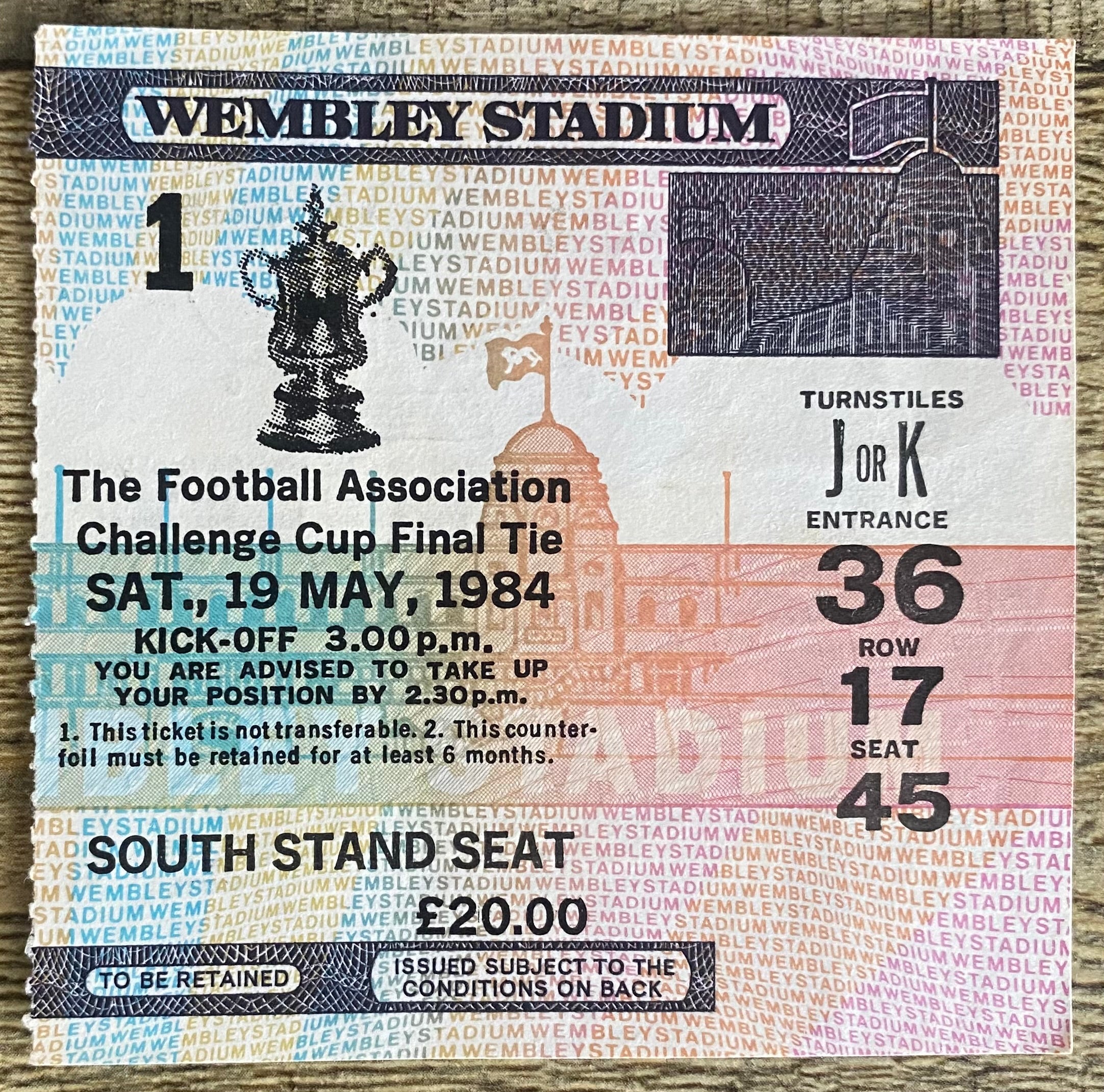 1984 ORIGINAL FA CUP FINAL TICKET EVERTON V WATFORD