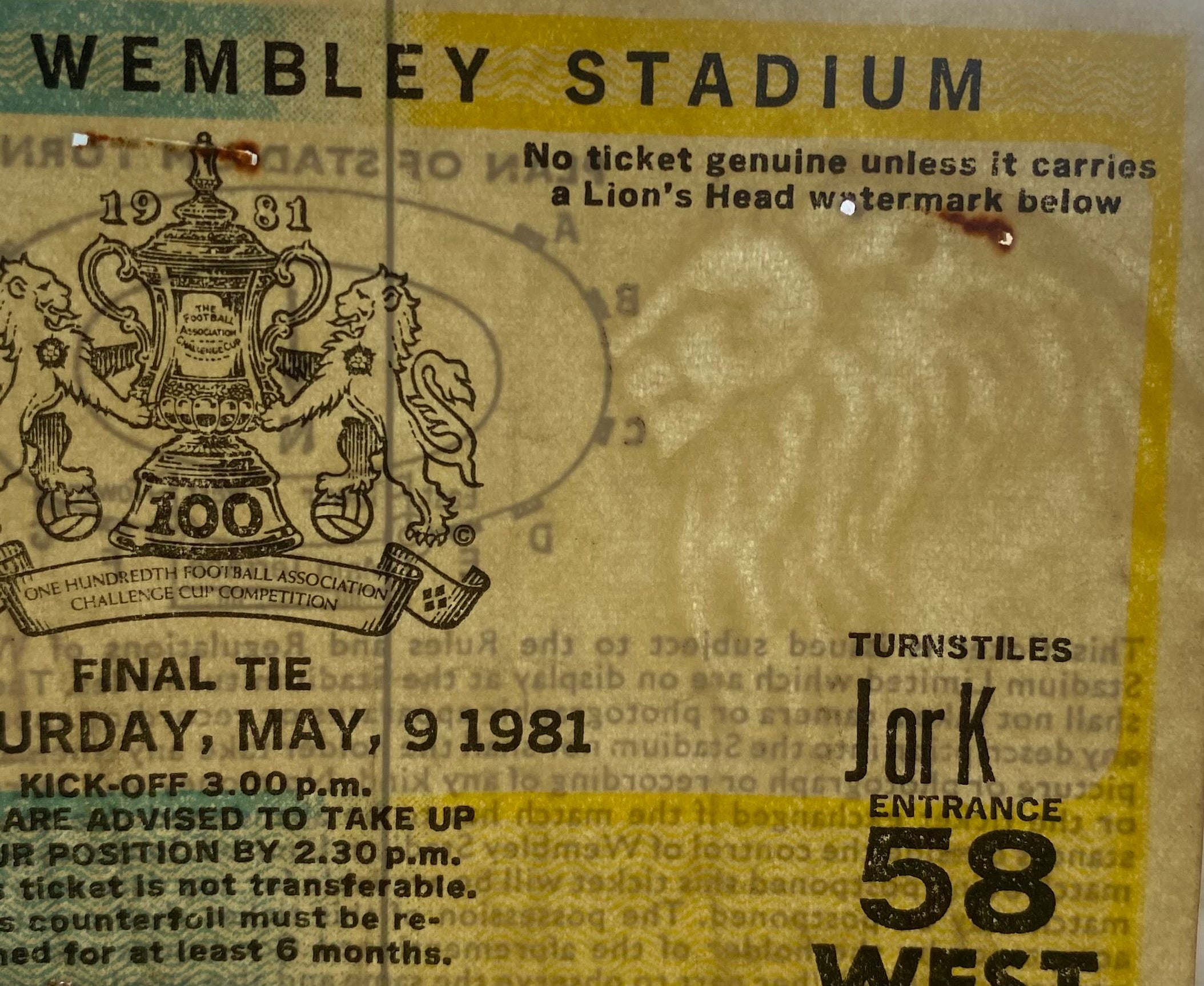 1981 ORIGINAL FA CUP FINAL TICKET TOTTENHAM HOTSPUR V MANCHESTER CITY