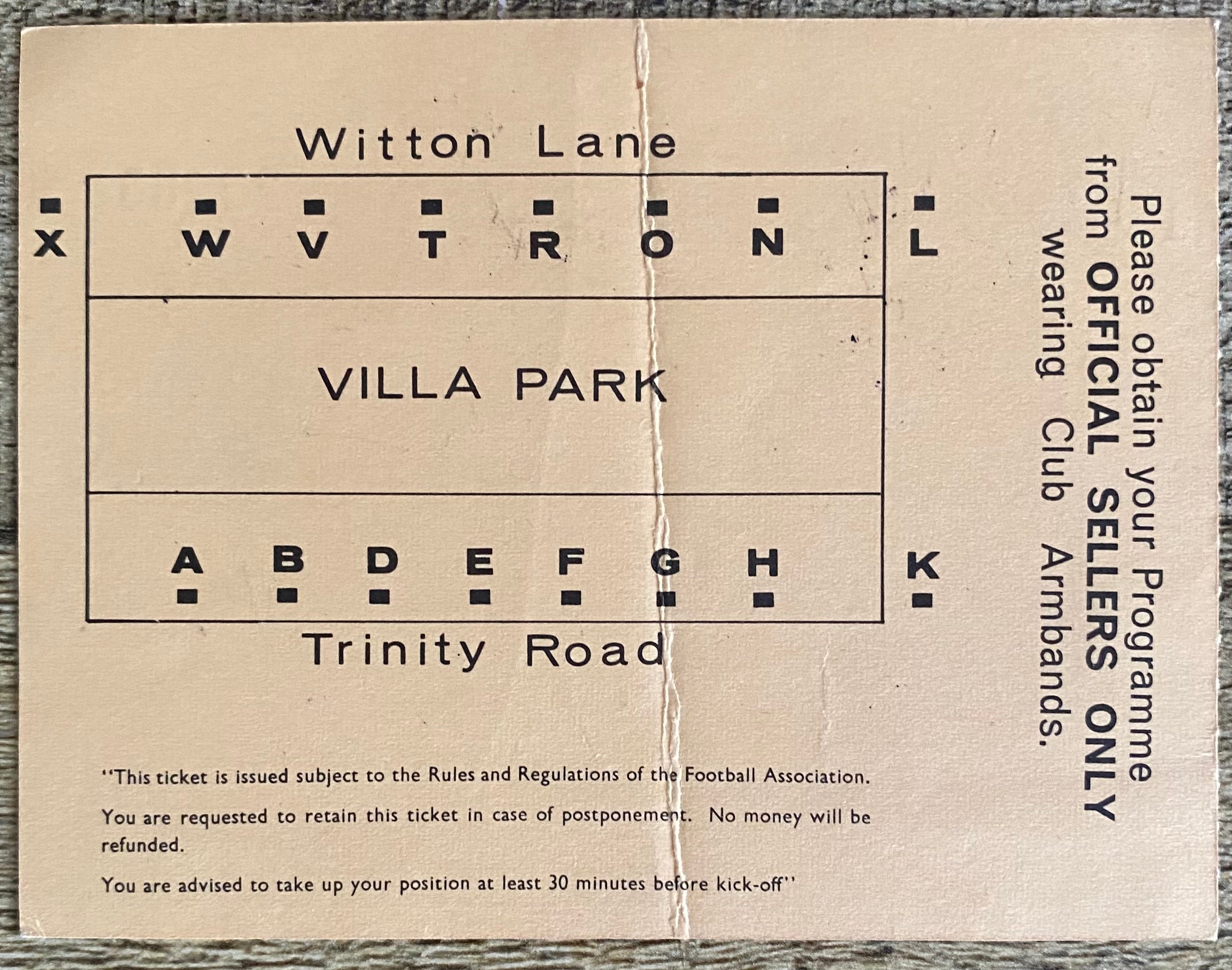 1966 ORIGINAL FA CUP SEMI FINAL TICKET CHELSEA V SHEFFIELD WEDNESDAY @VILLA PARK