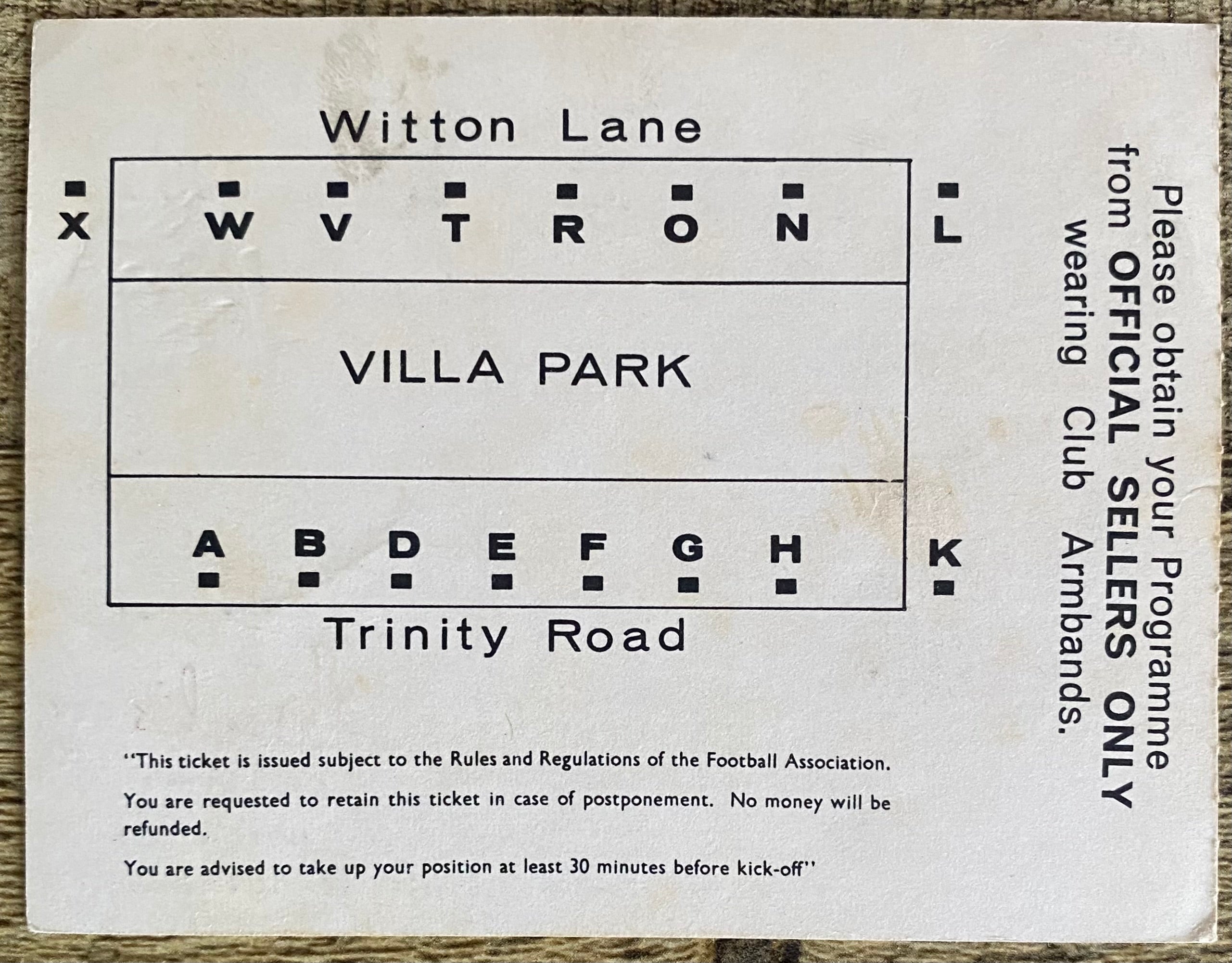 1966 ORIGINAL FA CUP SEMI FINAL TICKET CHELSEA V SHEFFIELD WEDNESDAY @VILLA PARK