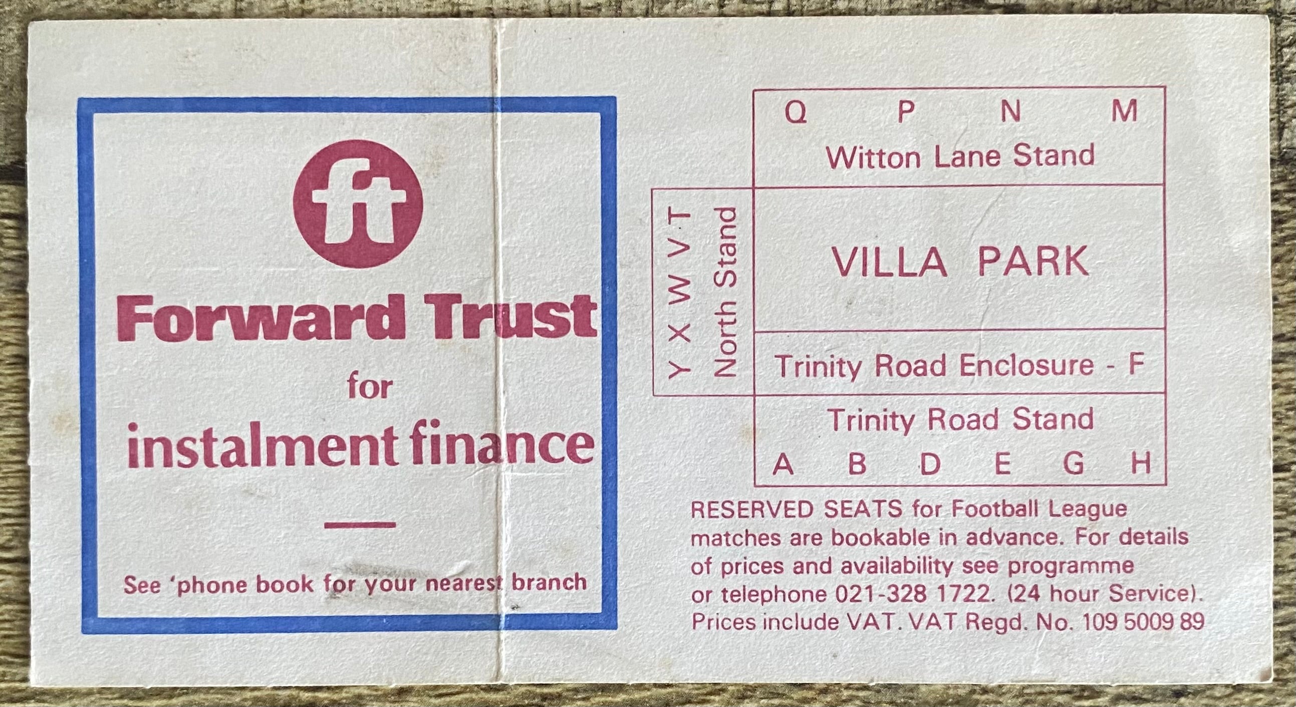 1981 ORIGINAL FA CUP SEMI FINAL TICKET MANCHESTER CITY V IPSWICH TOWN @VILLA PARK