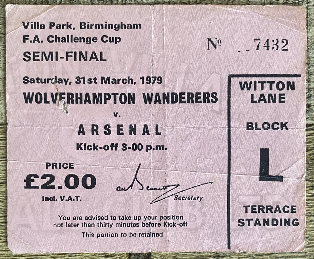 1979 ORIGINAL FA CUP SEMI FINAL TICKET WOLVERHAMPTON WANDERERS V ARSENAL @VILLA PARK