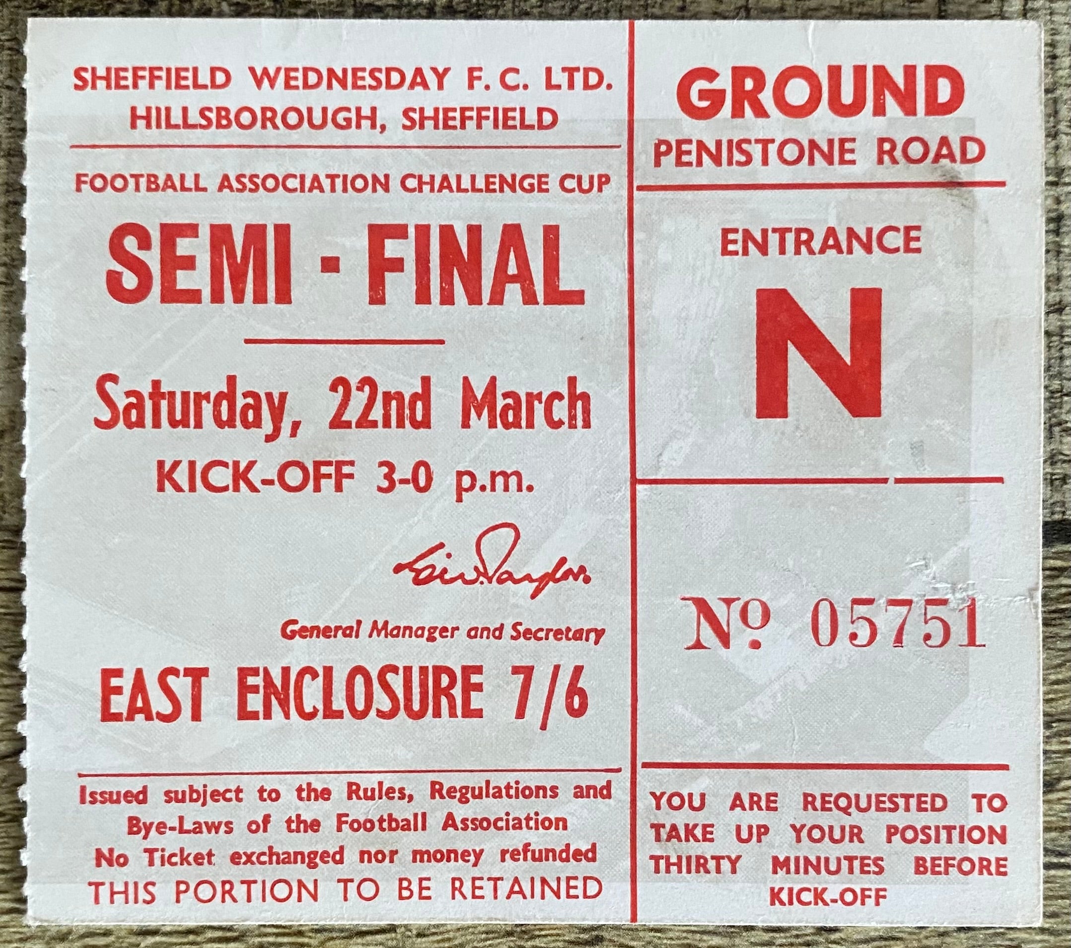 1969 ORIGINAL FA CUP SEMI FINAL TICKET LEICESTER CITY V WEST BROMWICH ALBION @ HILLSBOROUGH