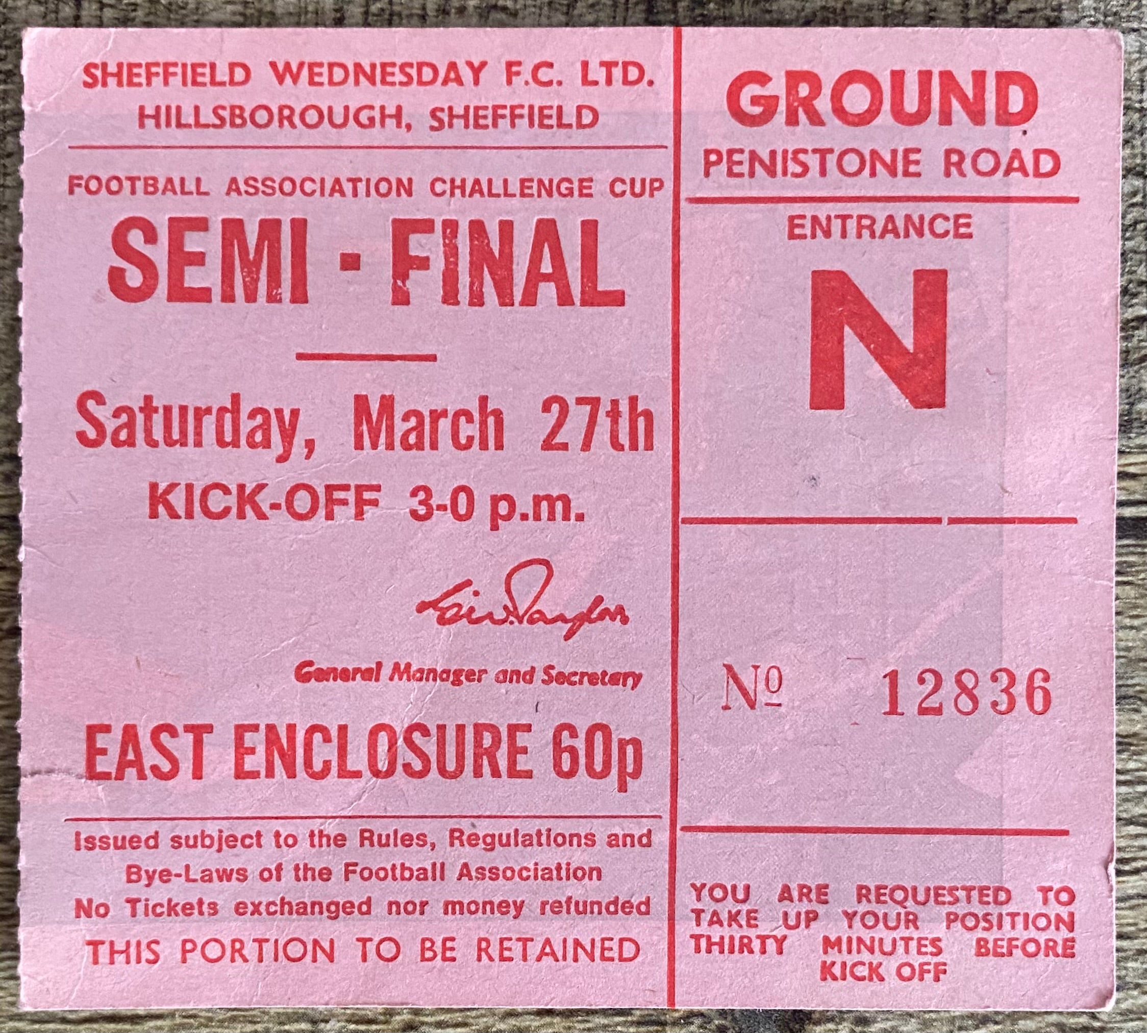 1971 ORIGINAL FA CUP SEMI FINAL TICKET STOKE CITY V ARSENAL @ HILLSBOROUGH