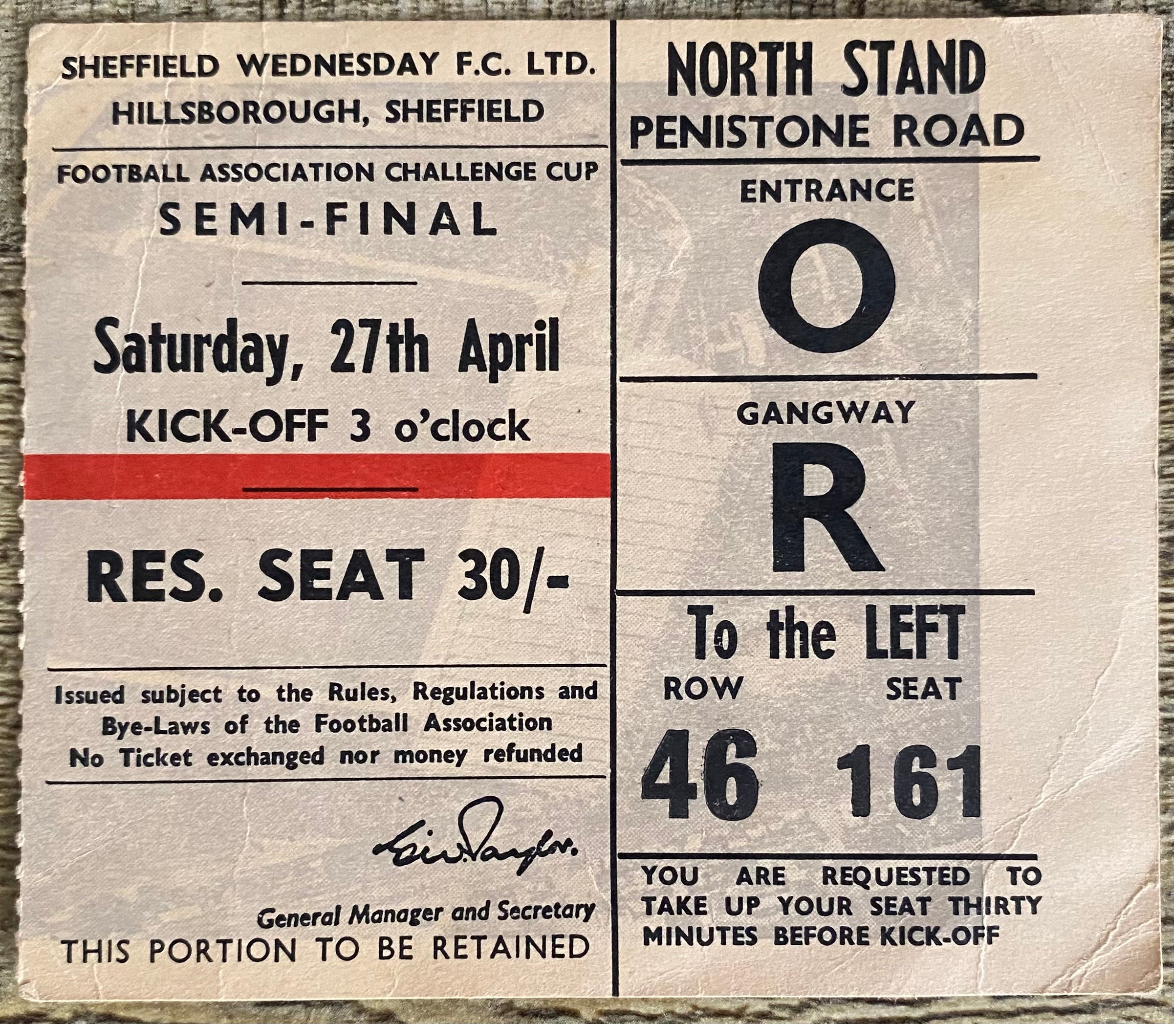1963 ORIGINAL FA CUP SEMI FINAL TICKET LIVERPOOL V LEICESTER CITY @ HILLSBOROUGH