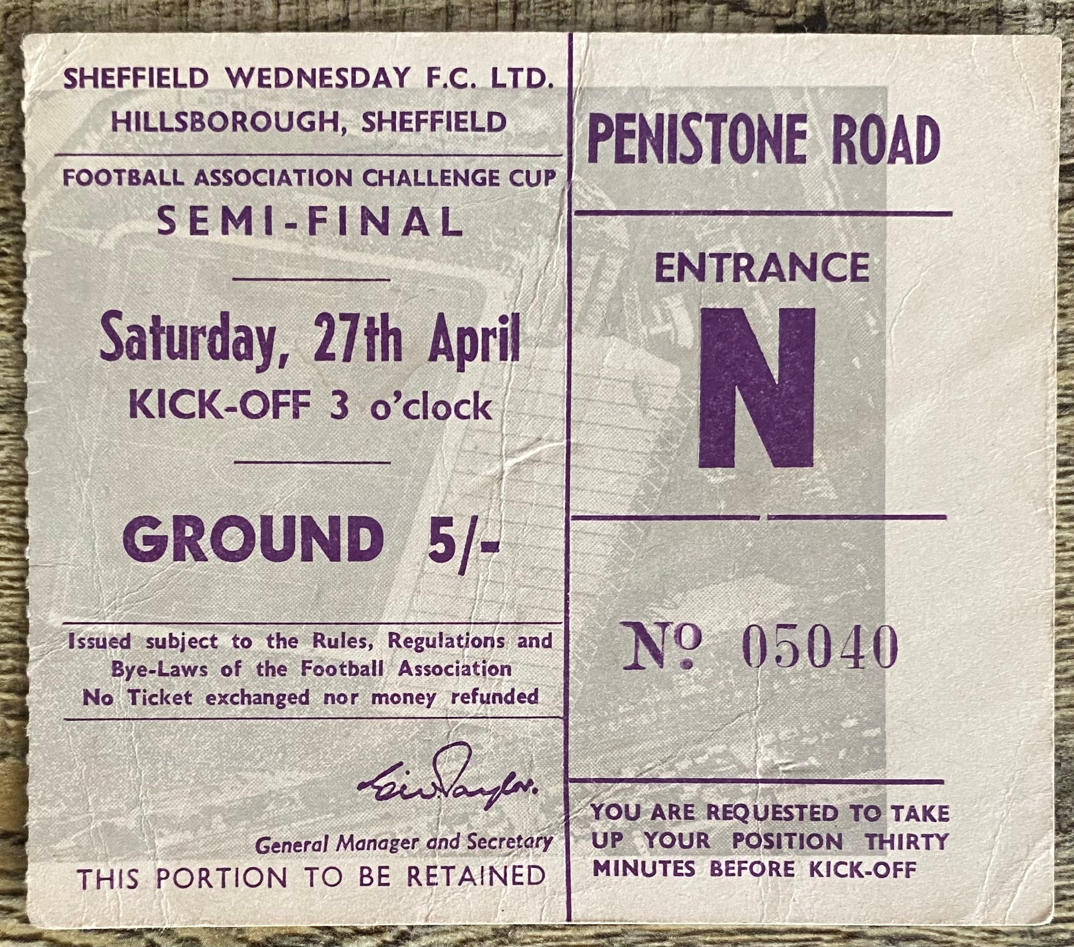 1963 ORIGINAL FA CUP SEMI FINAL TICKET LIVERPOOL V LEICESTER CITY @ HILLSBOROUGH