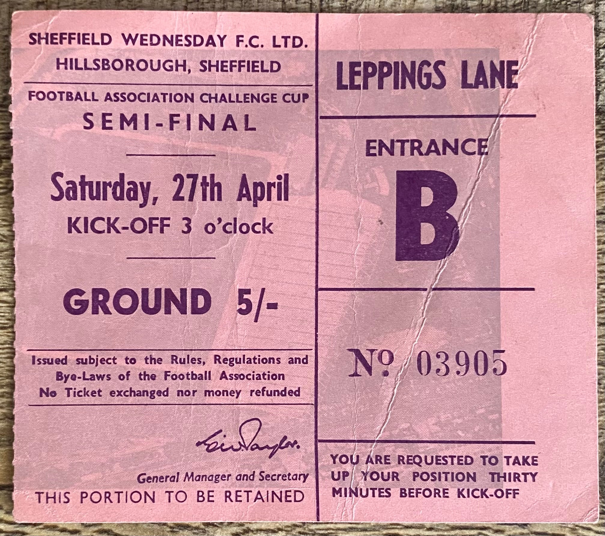 1963 ORIGINAL FA CUP SEMI FINAL TICKET LIVERPOOL V LEICESTER CITY @ HILLSBOROUGH