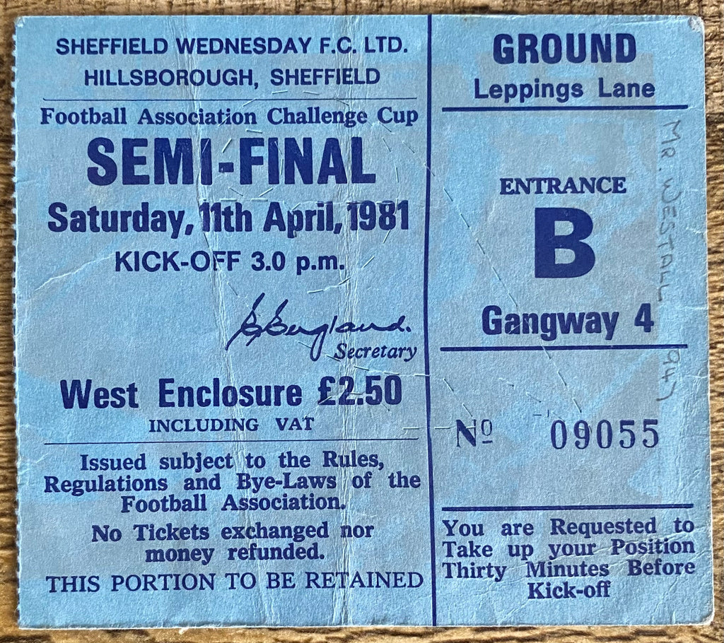 1981 ORIGINAL FA CUP SEMI FINAL TICKET TOTTENHAM HOTSPUR V WOLVERHAMPTON WANDERERS @ HILLSBOROUGH