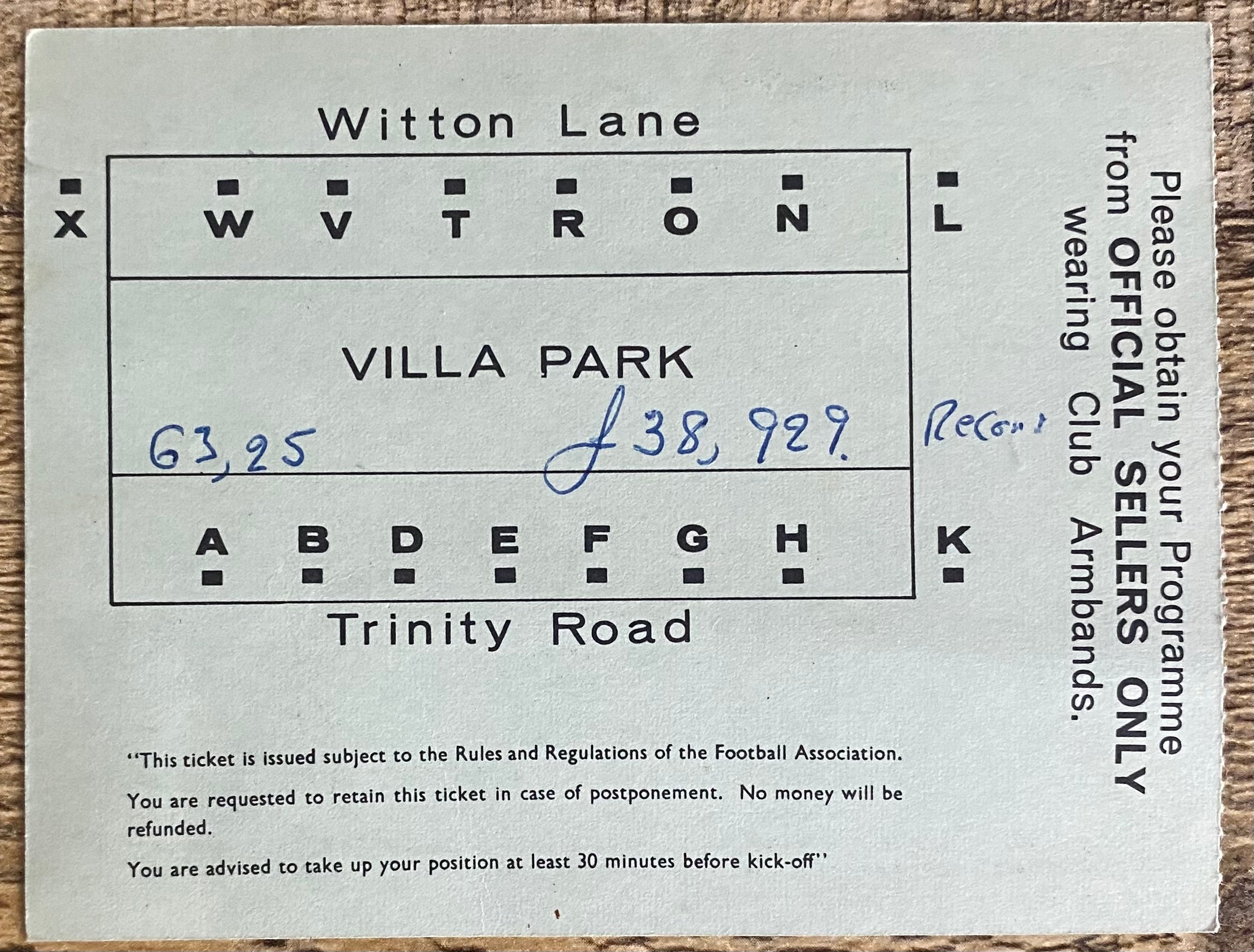 1969 ORIGINAL FA CUP SEMI FINAL TICKET MANCHESTER CITY V EVERTON @VILLA PARK