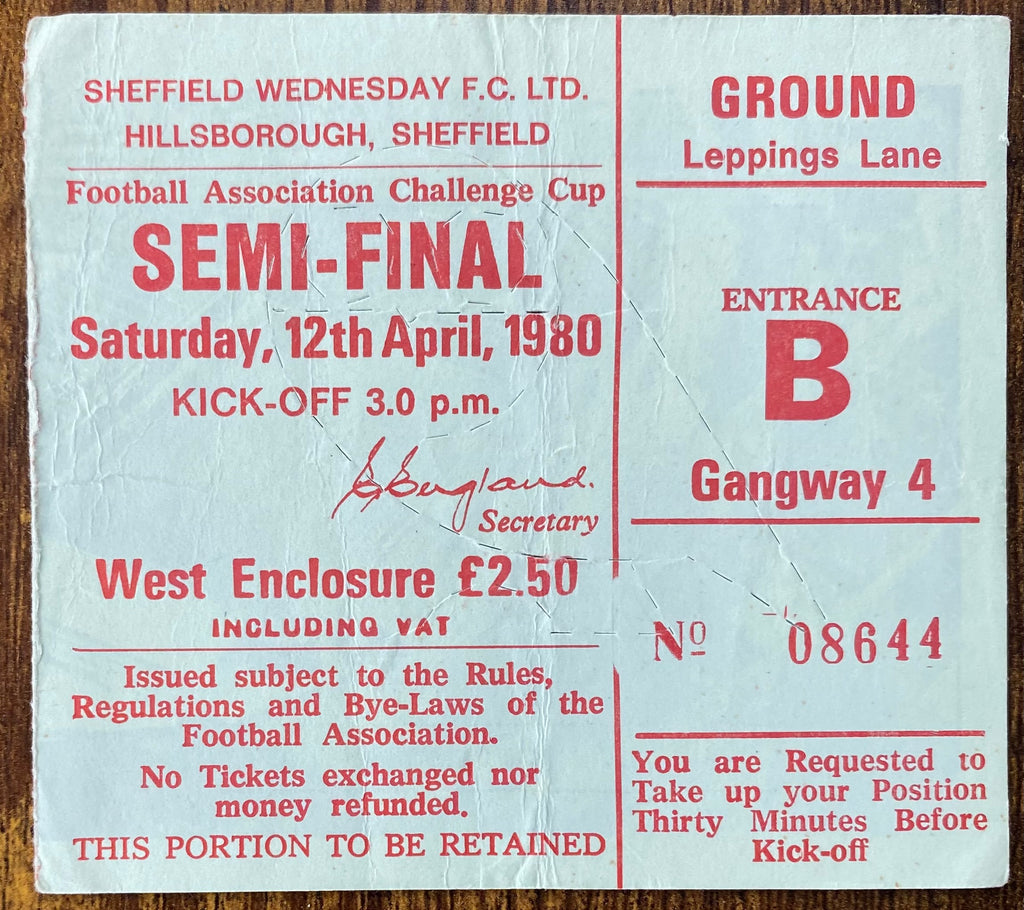 1980 ORIGINAL FA CUP SEMI FINAL TICKET LIVERPOOL V ARSENAL @ HILLSBOROUGH