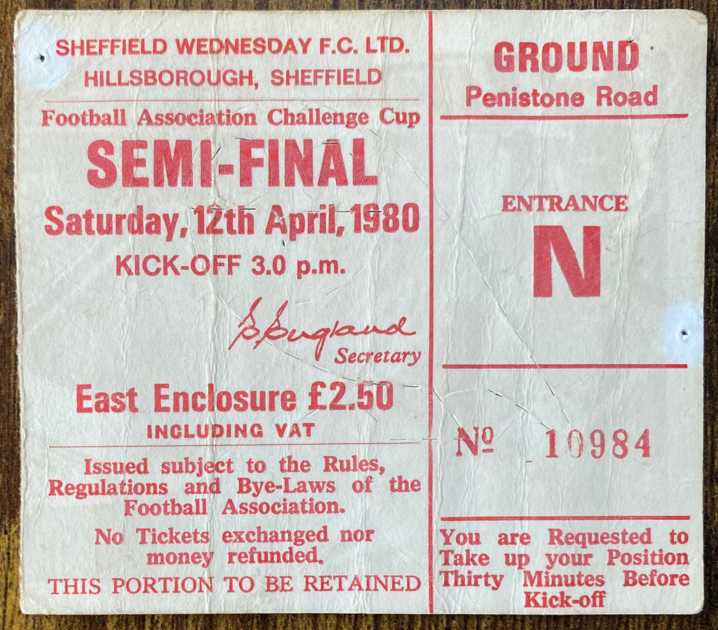 1980 ORIGINAL FA CUP SEMI FINAL TICKET LIVERPOOL V ARSENAL @ HILLSBOROUGH
