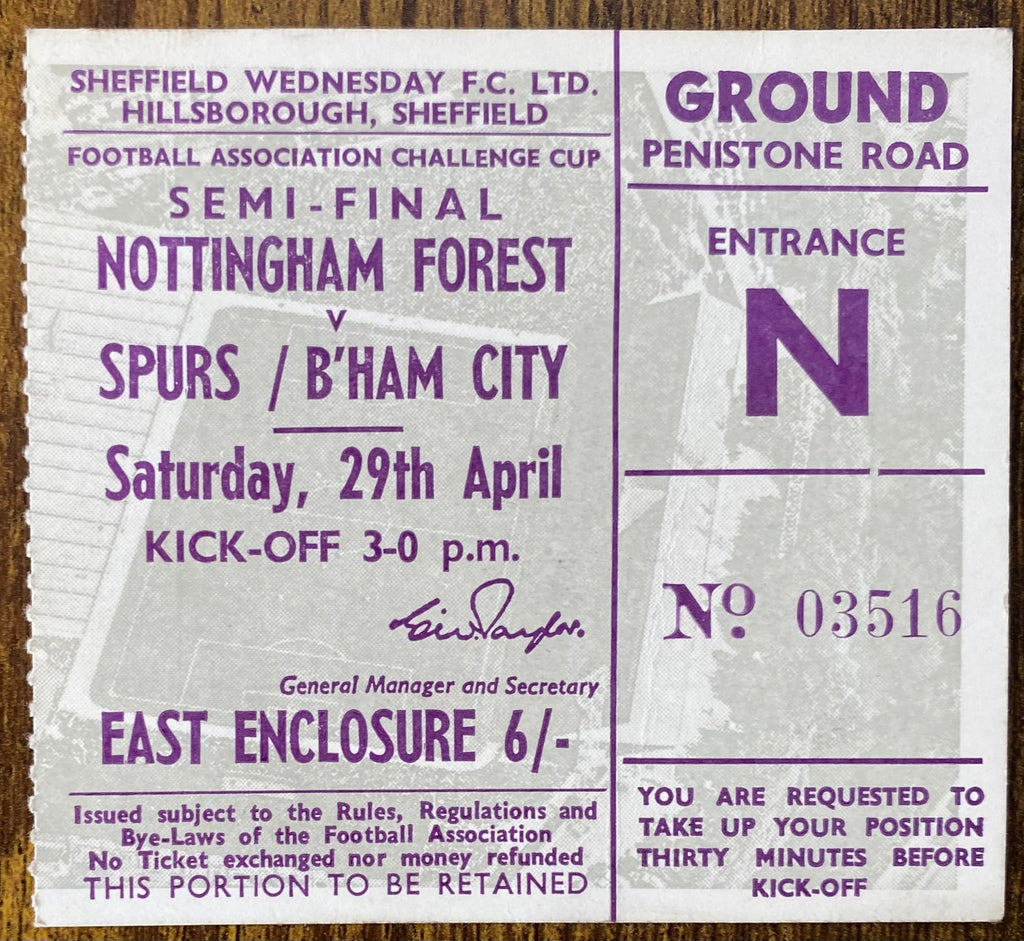 1967 ORIGINAL FA CUP SEMI FINAL TICKET TOTTENHAM HOTSPUR V BIRMINGHAM CITY @ HILLSBOROUGH