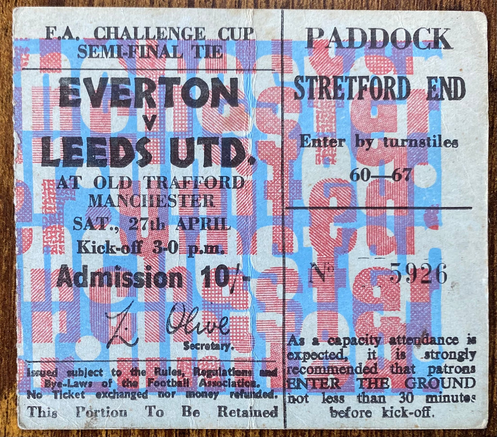 1968 ORIGINAL FA CUP SEMI FINAL TICKET LEEDS UNITED V EVERTON @ OLD TRAFFORD