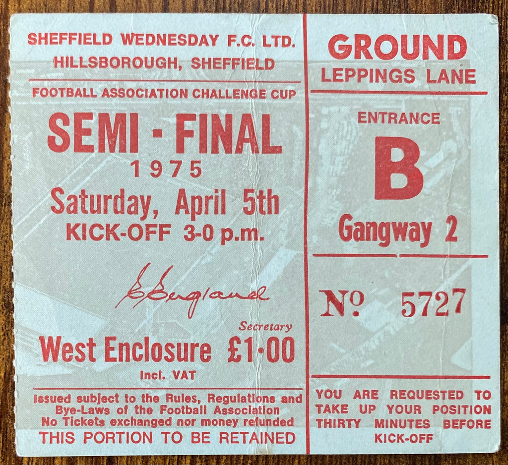 1975 ORIGINAL FA CUP SEMI FINAL TICKET FULHAM V BIRMINGHAM CITY @ HILLSBOROUGH