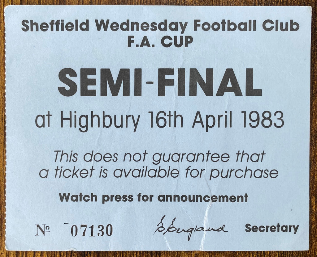 1983 ORIGINAL FA CUP SEMI FINAL TICKET AND VOUCHER BRIGHTON AND HOVE ALBION V SHEFFIELD WEDNESDAY @ HIGHBURY