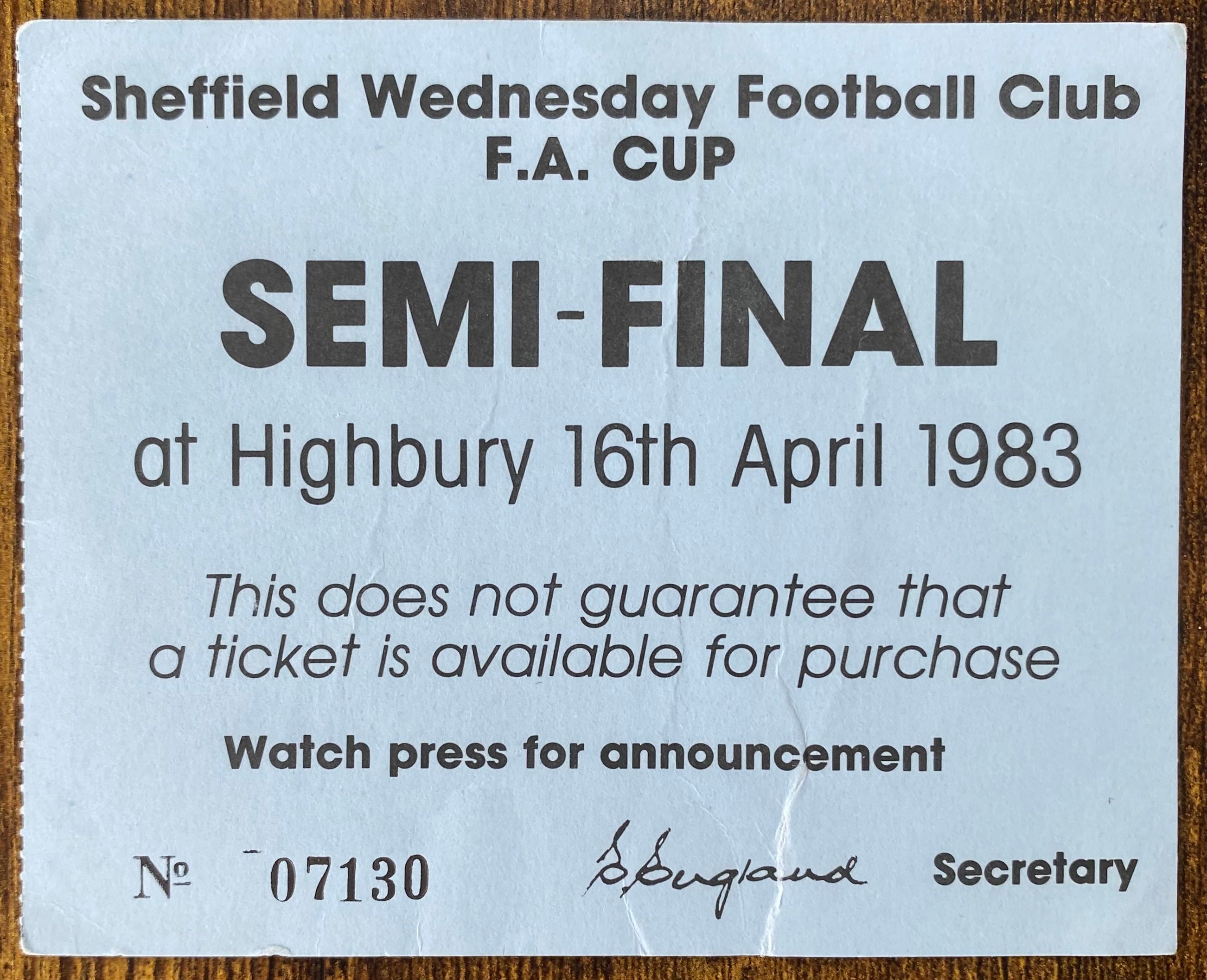 1983 ORIGINAL FA CUP SEMI FINAL TICKET AND VOUCHER BRIGHTON AND HOVE ALBION V SHEFFIELD WEDNESDAY @ HIGHBURY