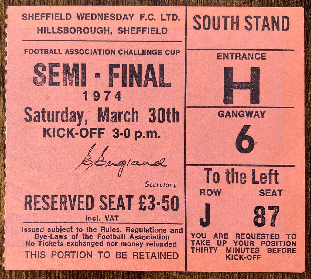 1974 ORIGINAL FA CUP SEMI FINAL TICKET NEWCASTLE UNITED V BURNLEY @ HILLSBOROUGH