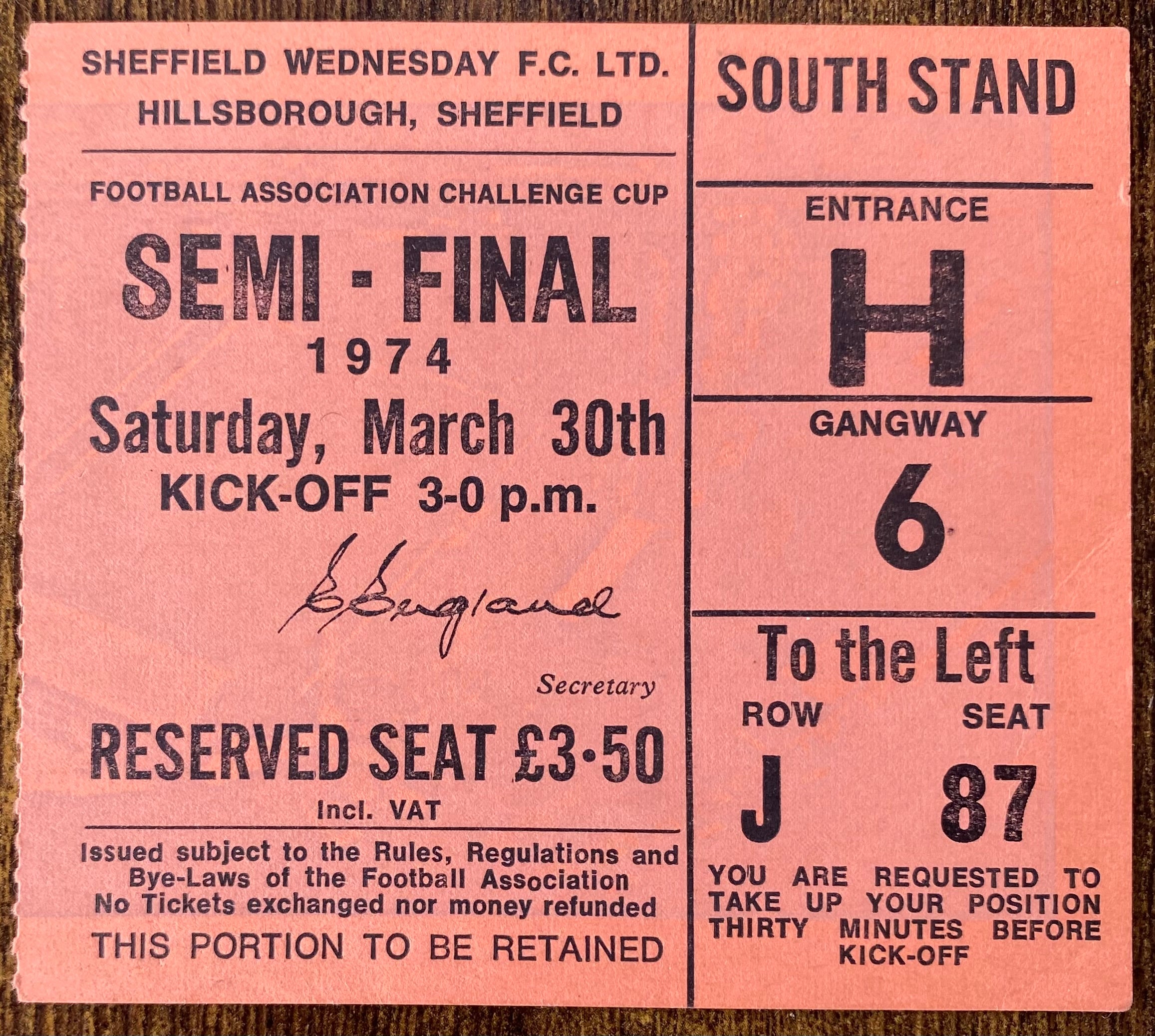 1974 ORIGINAL FA CUP SEMI FINAL TICKET NEWCASTLE UNITED V BURNLEY @ HILLSBOROUGH
