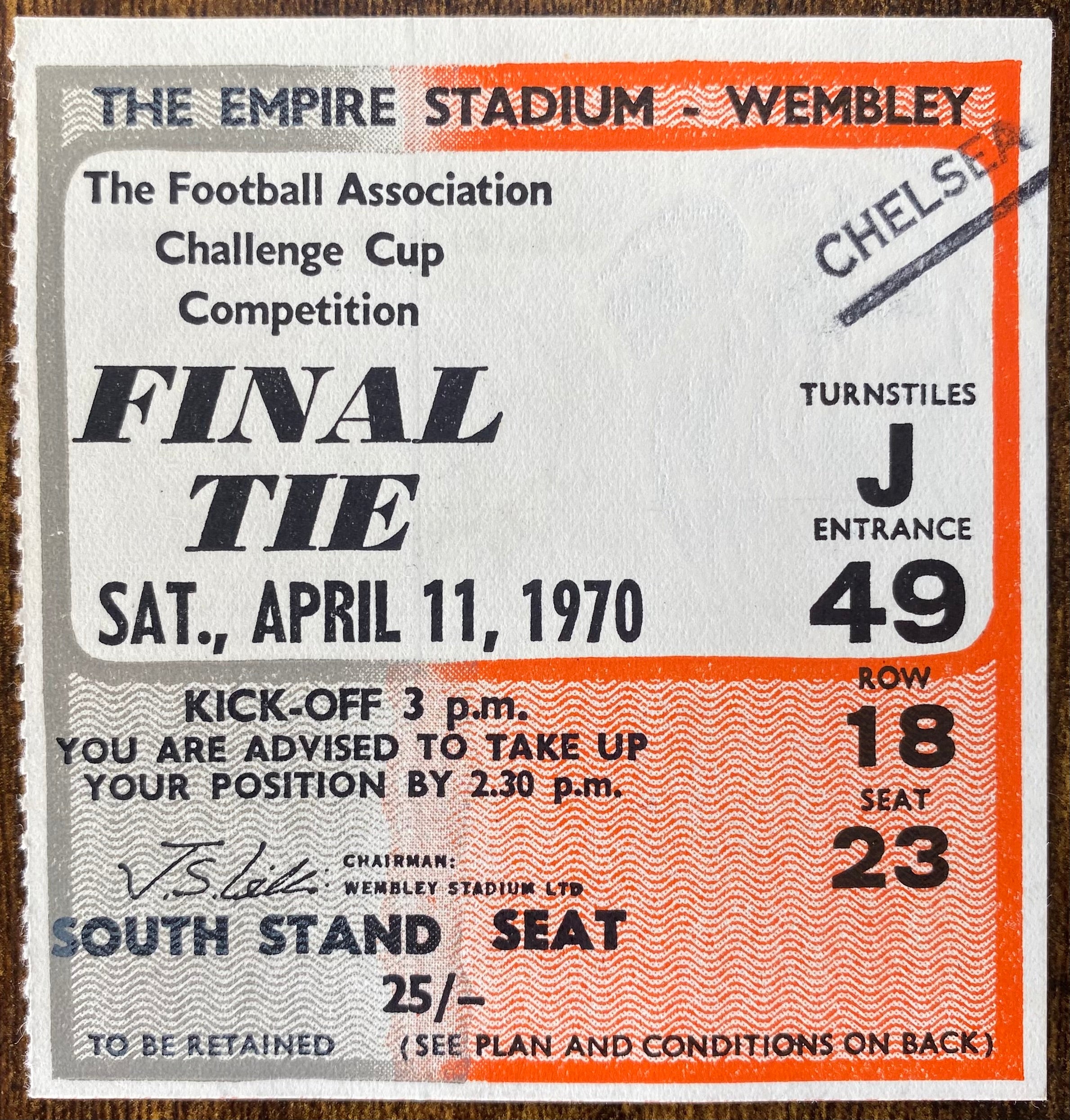 1970 ORIGINAL FA CUP FINAL TICKET CHELSEA V LEEDS UNITED
