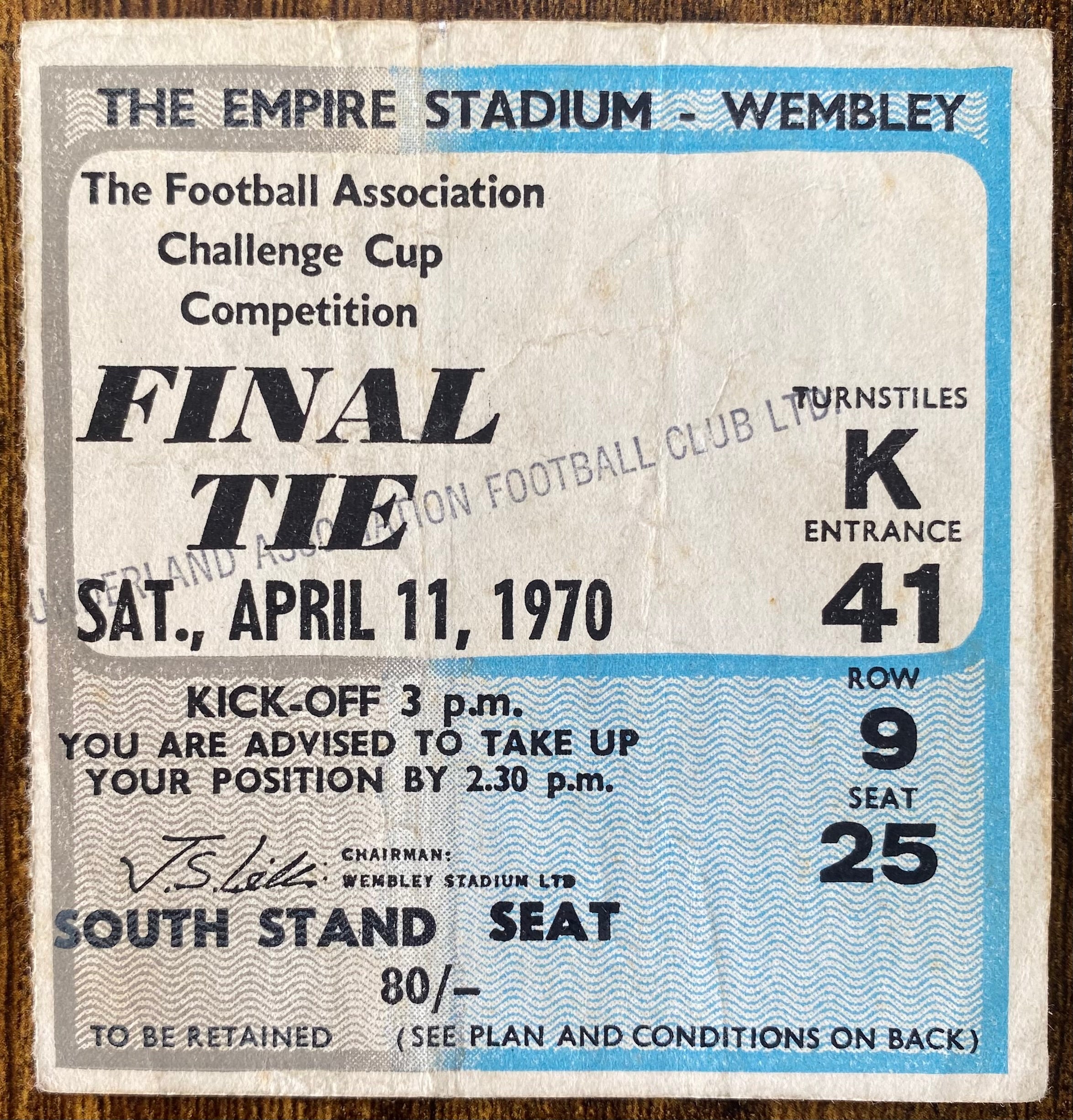 1970 ORIGINAL FA CUP FINAL TICKET CHELSEA V LEEDS UNITED