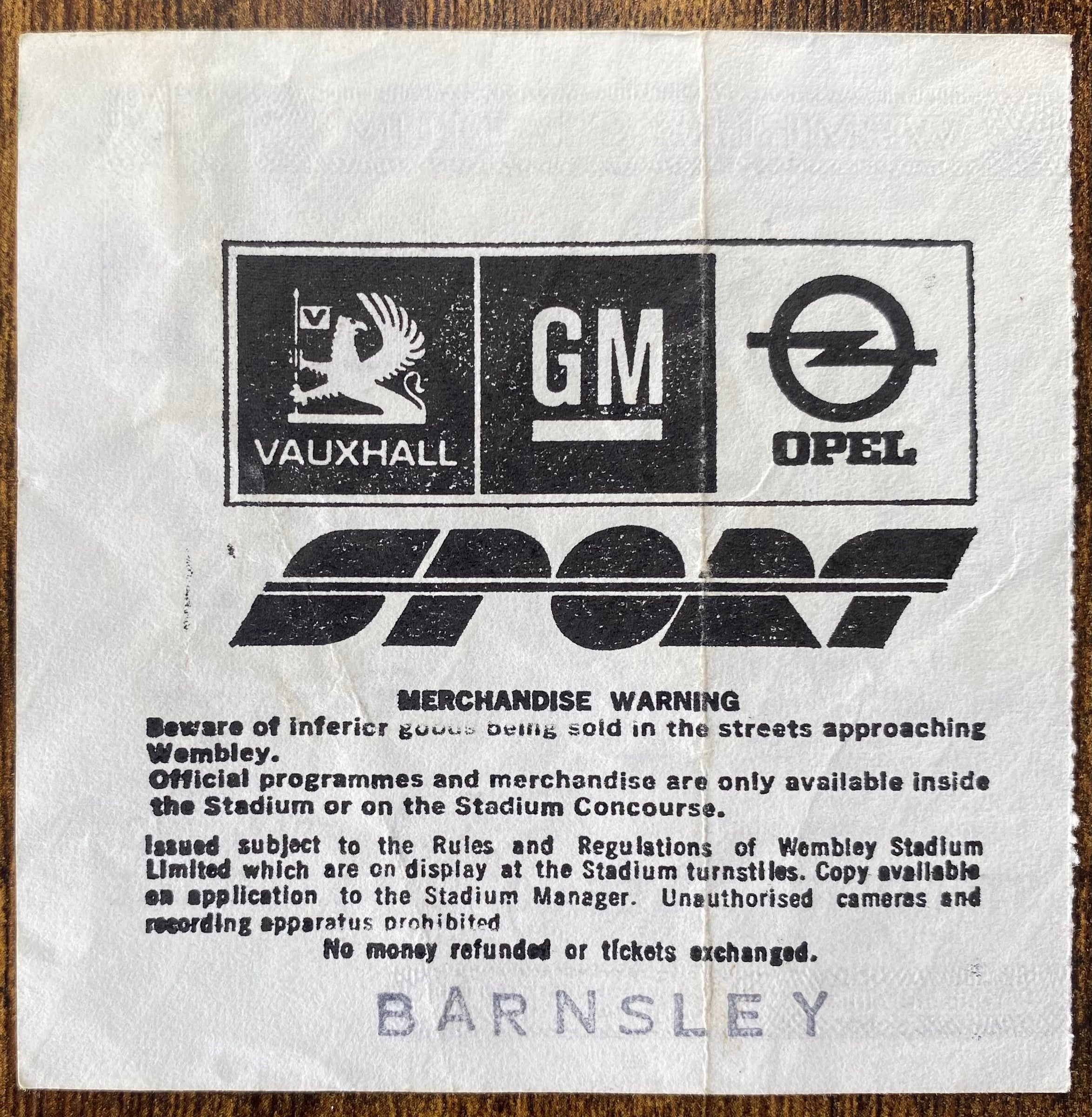 1987 ORIGINAL FA CUP FINAL TICKET COVENTRY CITY V TOTTENHAM HOTSPUR
