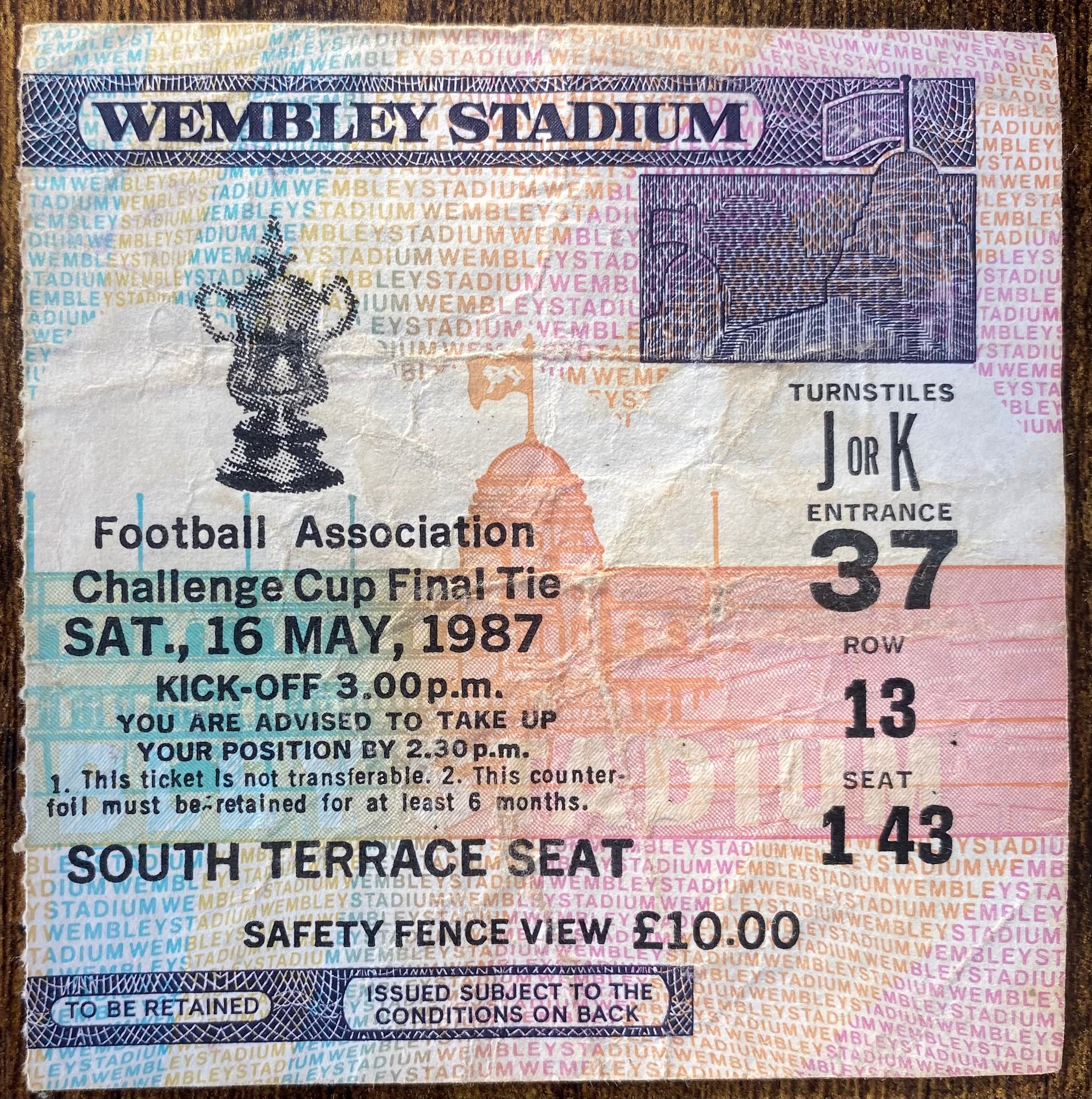 1987 ORIGINAL FA CUP FINAL TICKET COVENTRY CITY V TOTTENHAM HOTSPUR
