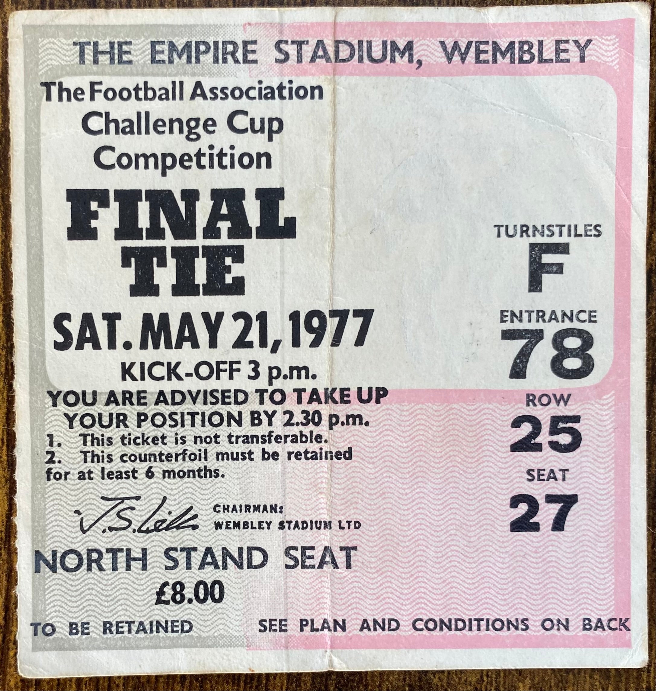 1977 ORIGINAL FA CUP FINAL TICKET LIVERPOOL V MANCHESTER UNITED