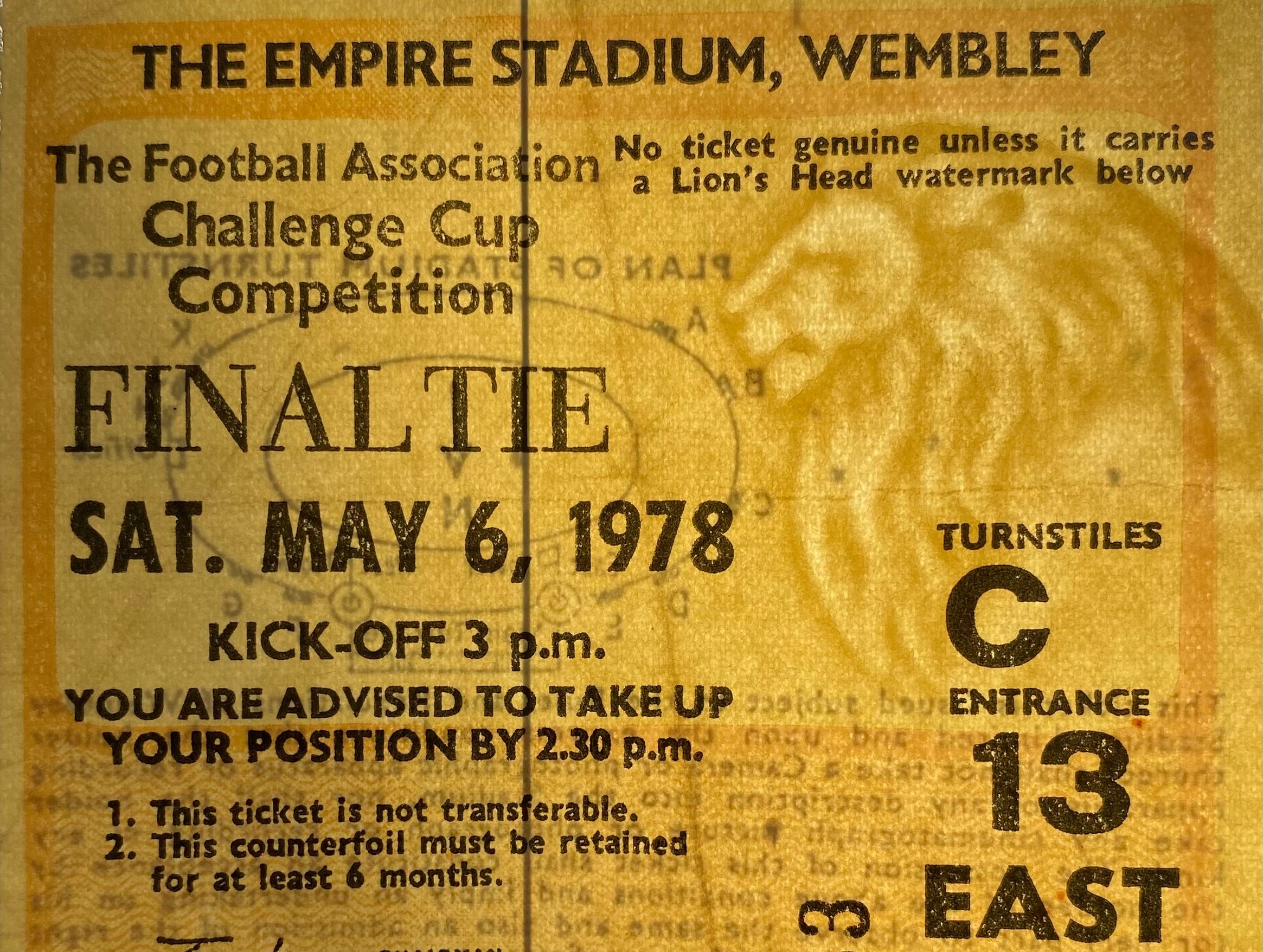 1978 ORIGINAL FA CUP FINAL TICKET IPSWICH TOWN V ARSENAL