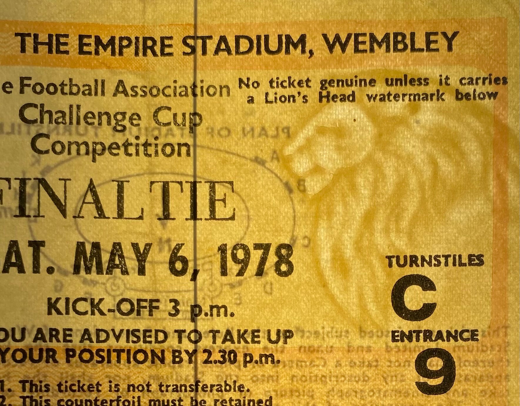 1978 ORIGINAL FA CUP FINAL TICKET IPSWICH TOWN V ARSENAL