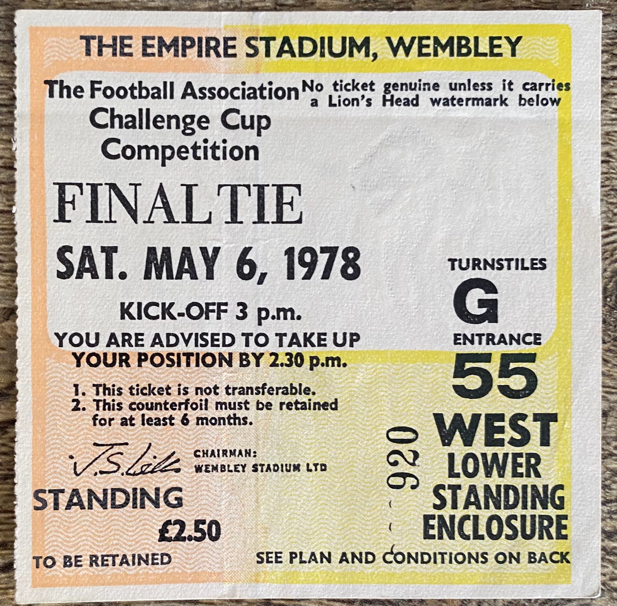 1978 ORIGINAL FA CUP FINAL TICKET IPSWICH TOWN V ARSENAL