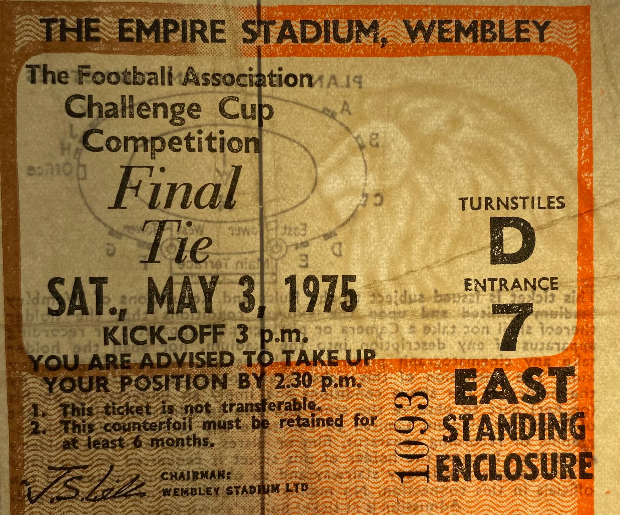 1975 ORIGINAL FA CUP FINAL TICKET WEST HAM UNITED V FULHAM