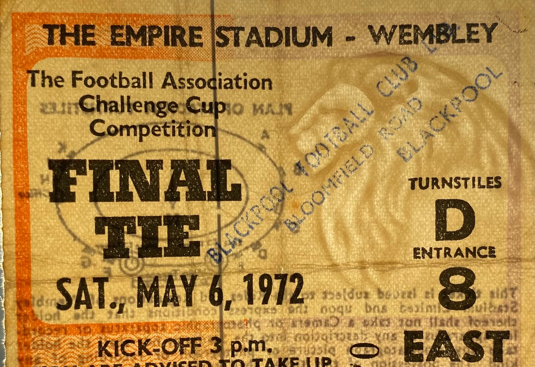 1972 ORIGINAL FA CUP FINAL TICKET ARSENAL V LEEDS UNITED