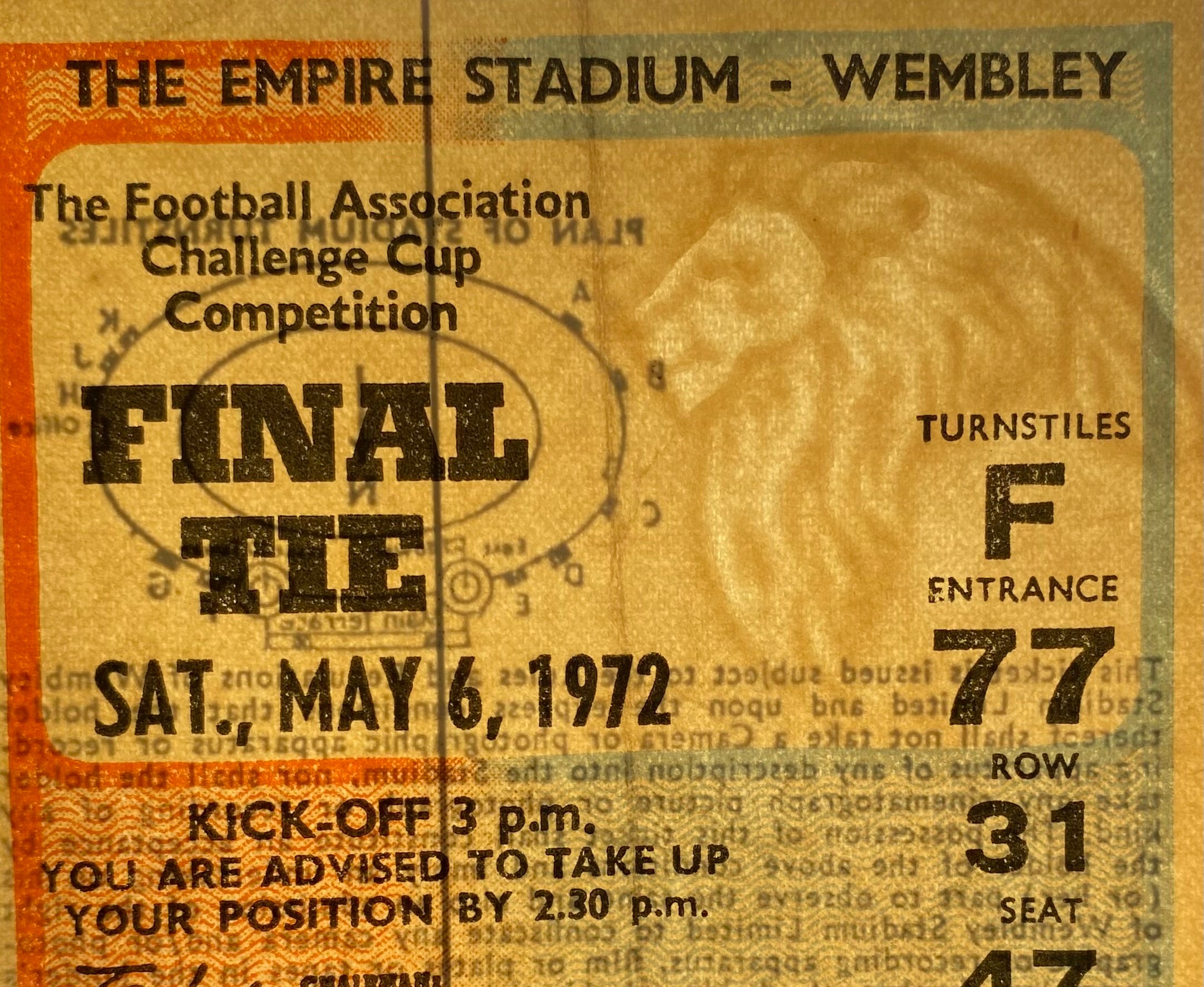 1972 ORIGINAL FA CUP FINAL TICKET ARSENAL V LEEDS UNITED