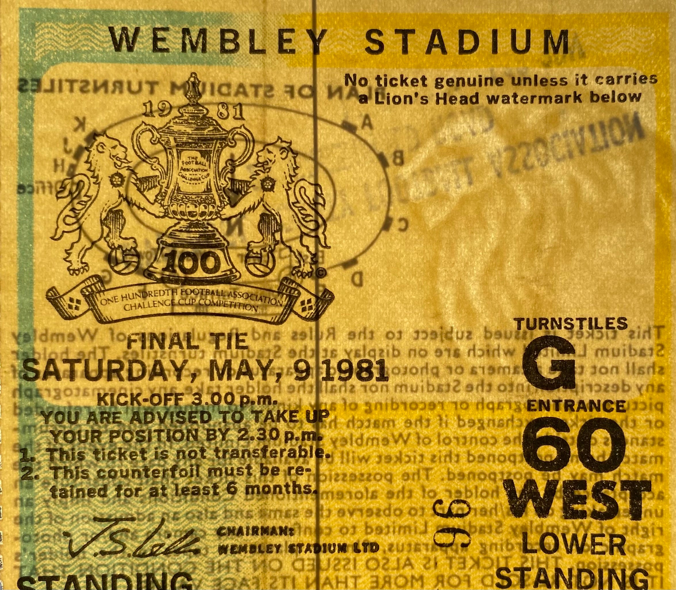 1981 ORIGINAL FA CUP FINAL TICKET TOTTENHAM HOTSPUR V MANCHESTER CITY