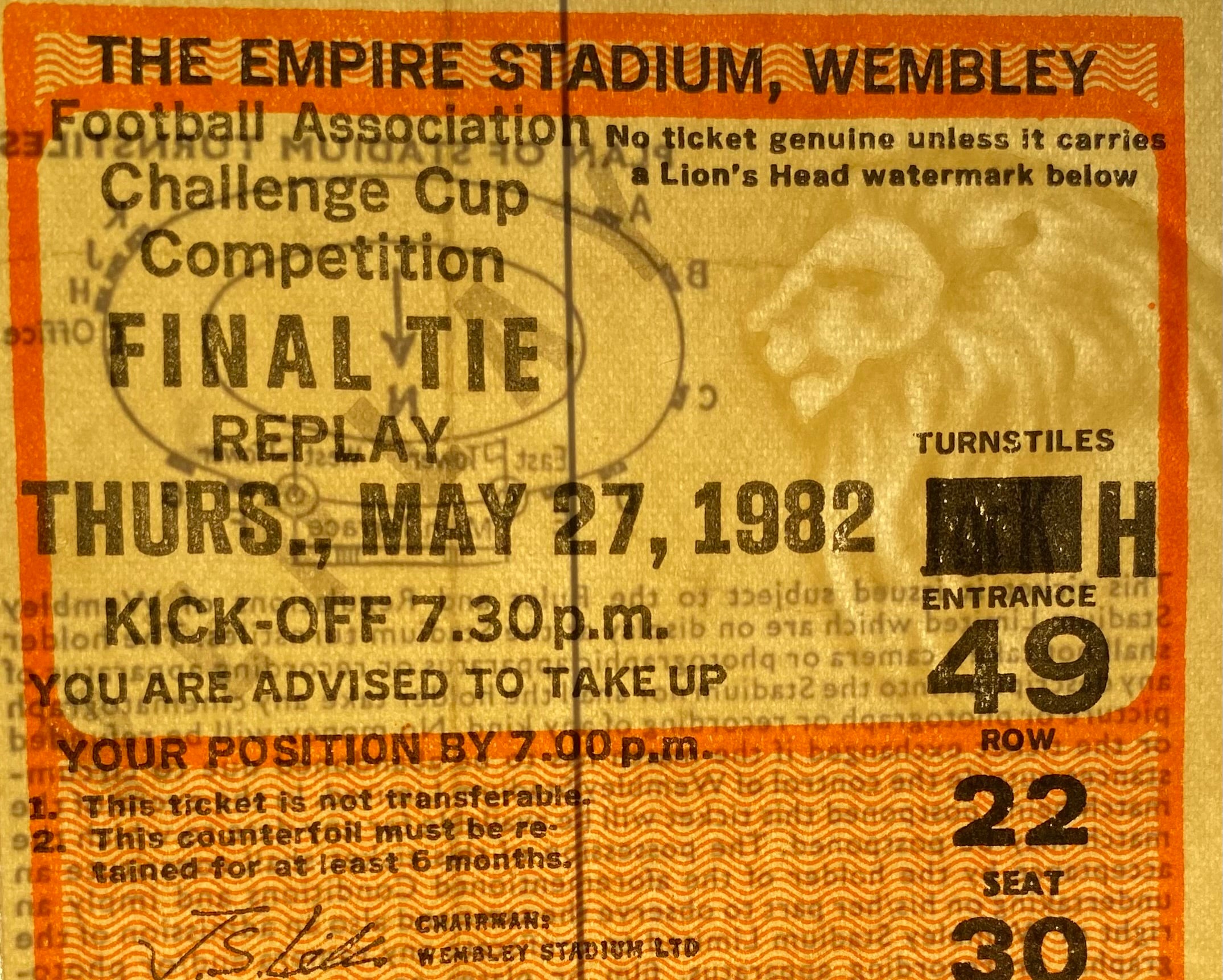 1982 ORIGINAL FA CUP FINAL REPLAY TICKET TOTTENHAM HOTSPUR V QUEENS PARK RANGERS