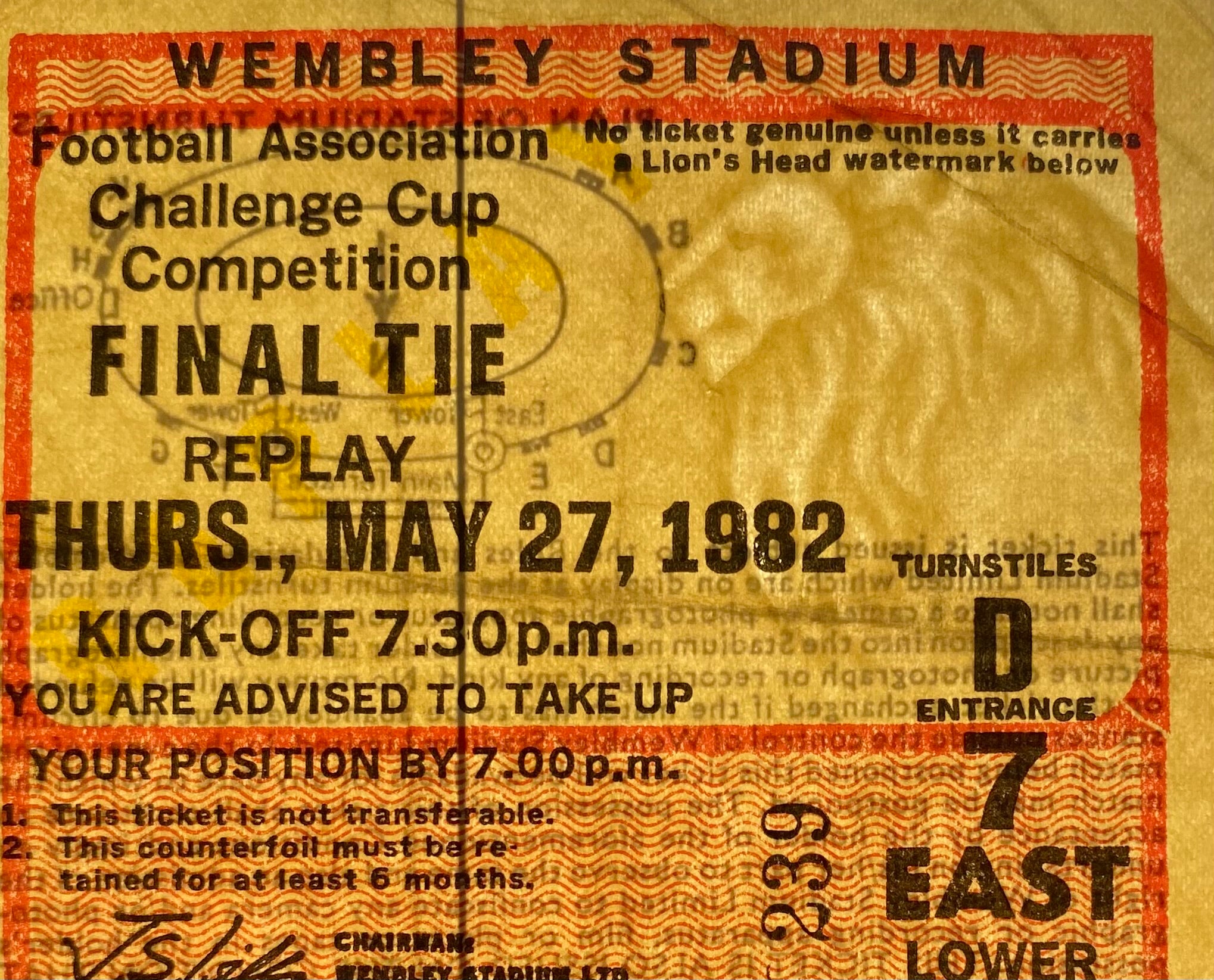 1982 ORIGINAL FA CUP FINAL REPLAY TICKET TOTTENHAM HOTSPUR V QUEENS PARK RANGERS