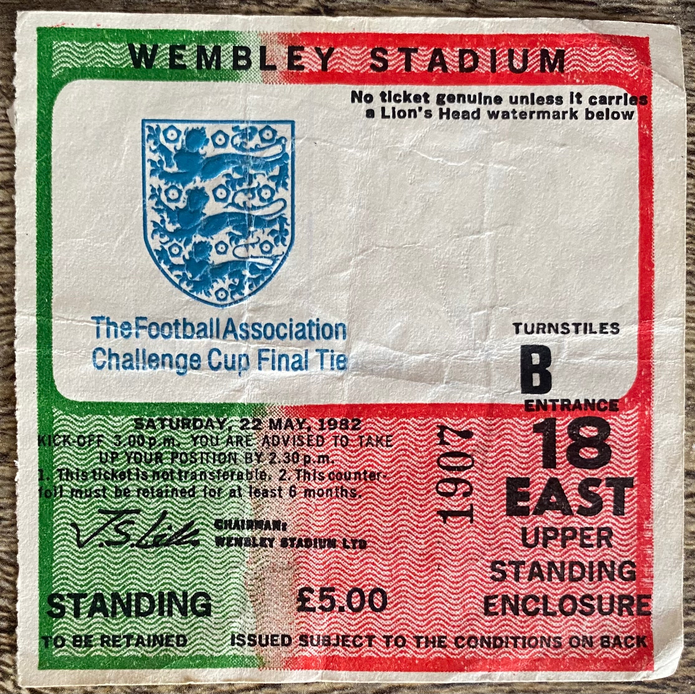 1982 ORIGINAL FA CUP FINAL TICKET TOTTENHAM HOTSPUR V QUEENS PARK RANGERS