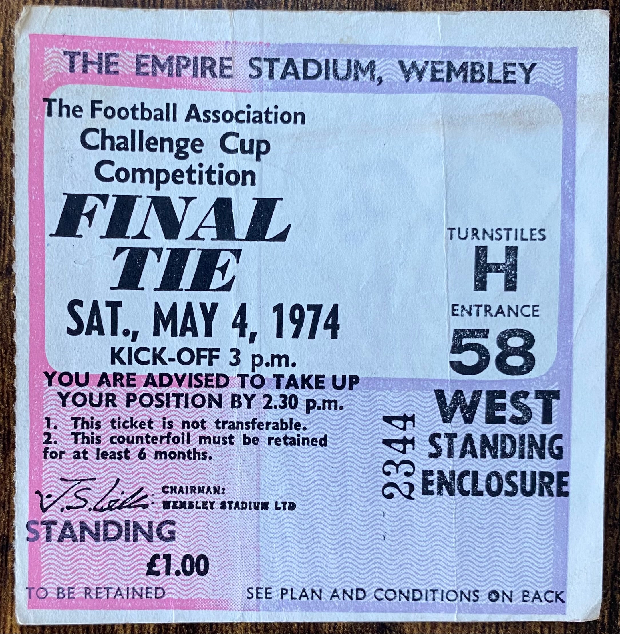 1974 ORIGINAL FA CUP FINAL TICKET LIVERPOOL V NEWCASTLE UNITED