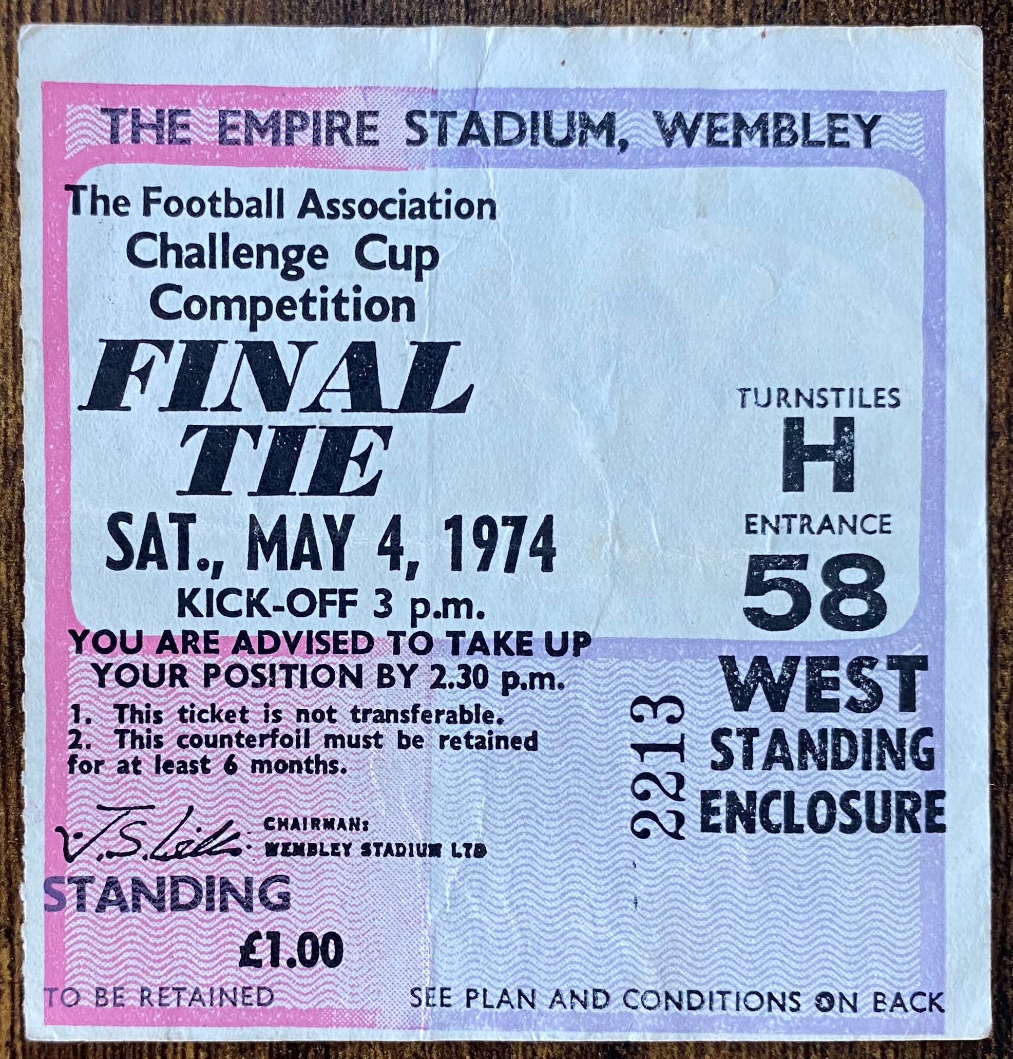 1974 ORIGINAL FA CUP FINAL TICKET LIVERPOOL V NEWCASTLE UNITED