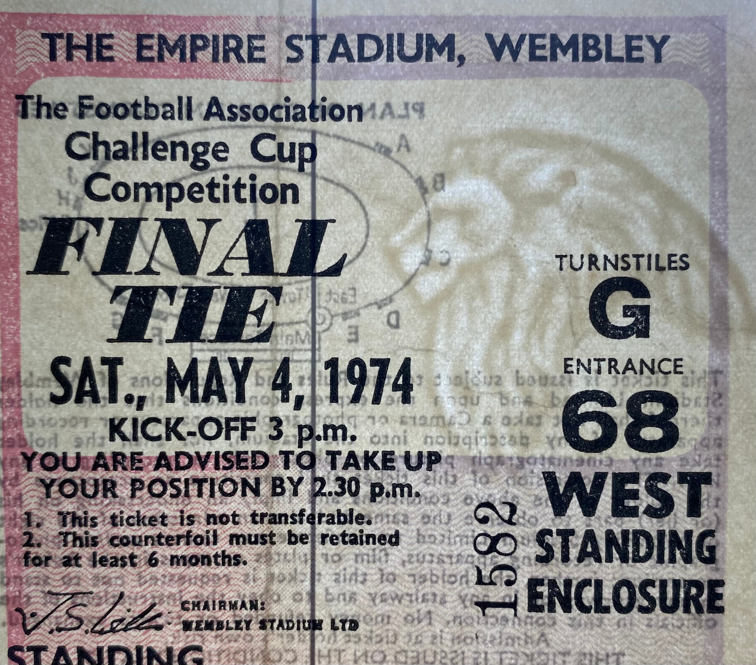 1974 ORIGINAL FA CUP FINAL TICKET LIVERPOOL V NEWCASTLE UNITED