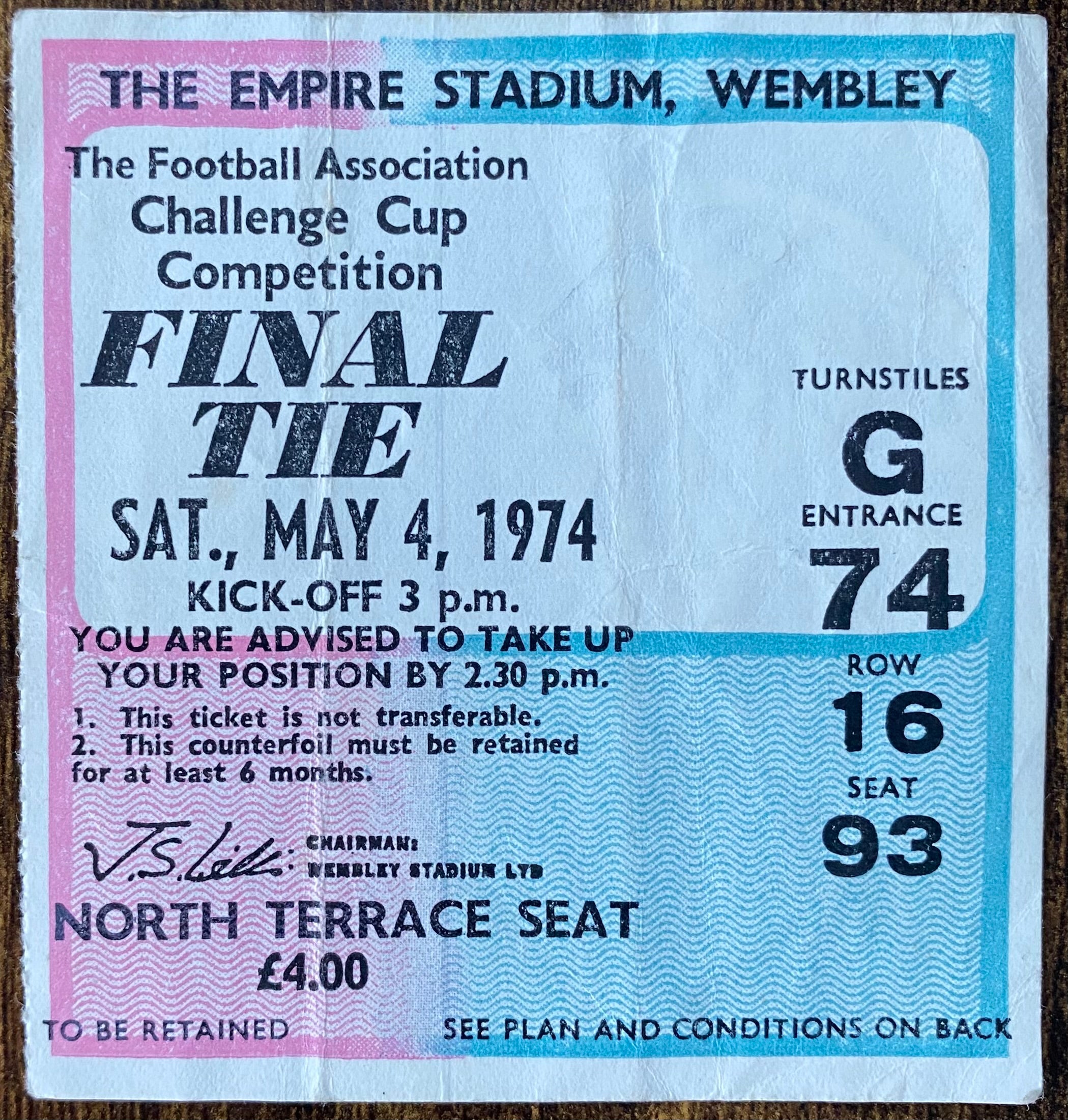 1974 ORIGINAL FA CUP FINAL TICKET LIVERPOOL V NEWCASTLE UNITED